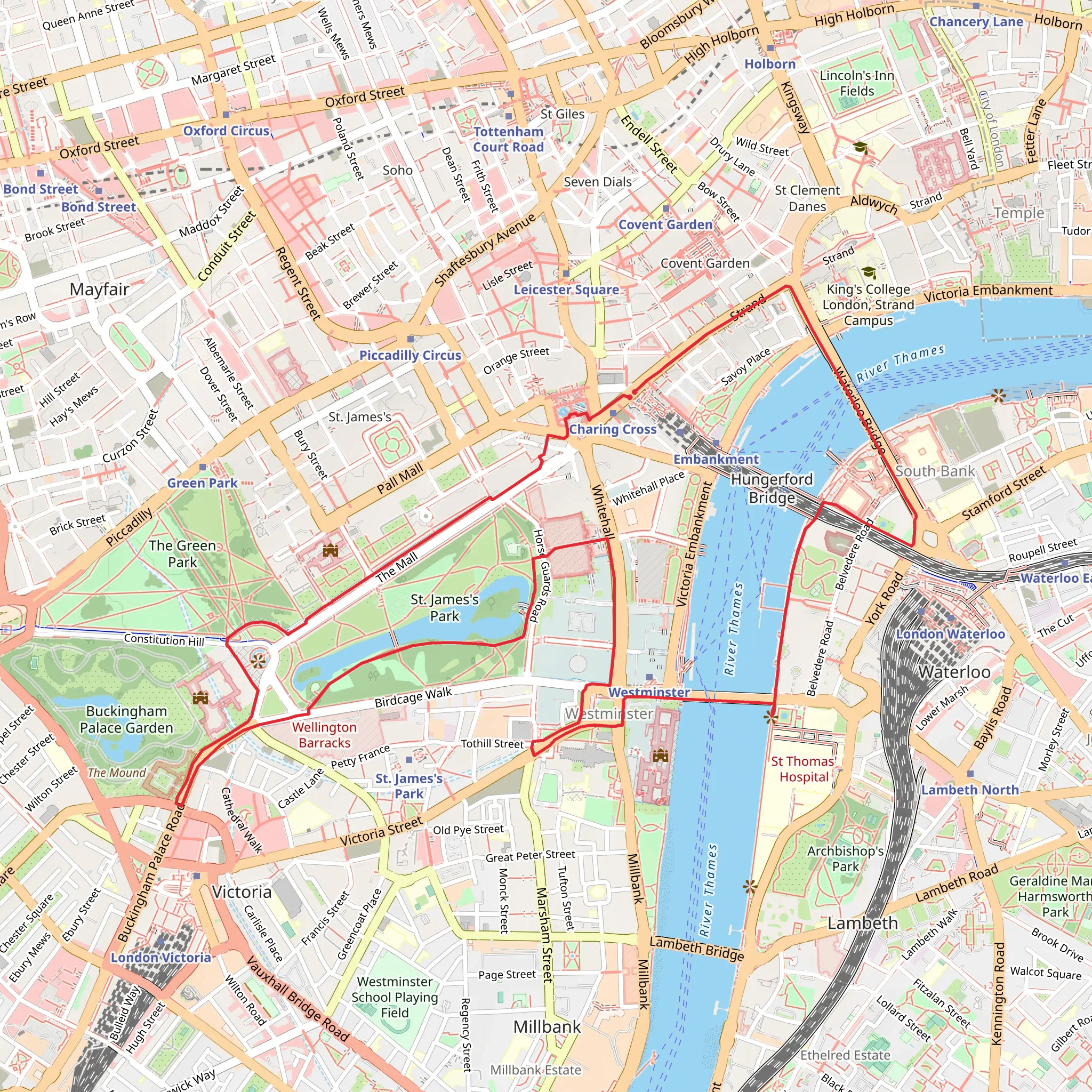 St James Park LAke and Whitehall Garden mobile static map