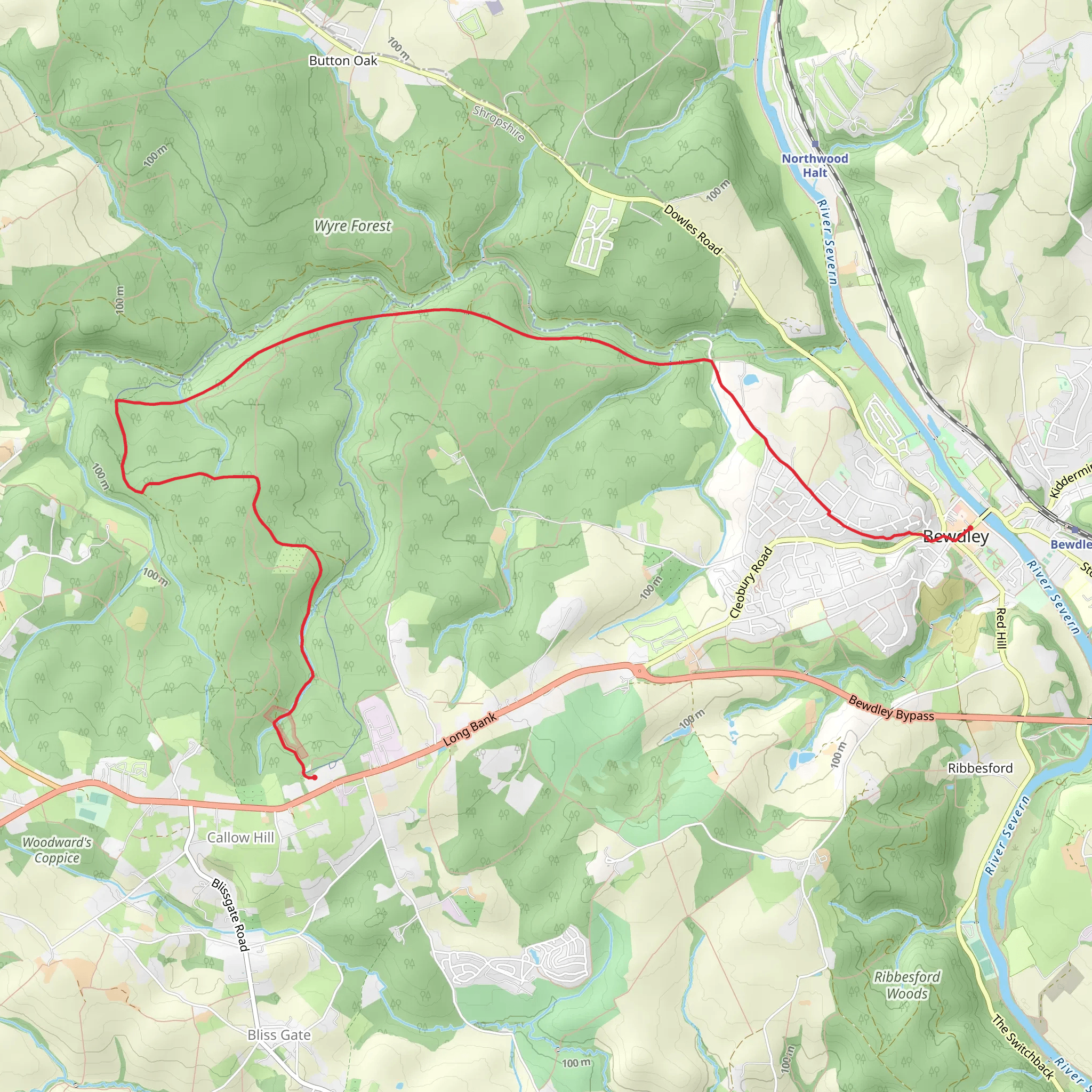 Callow Hill to Bewdley Walk mobile static map