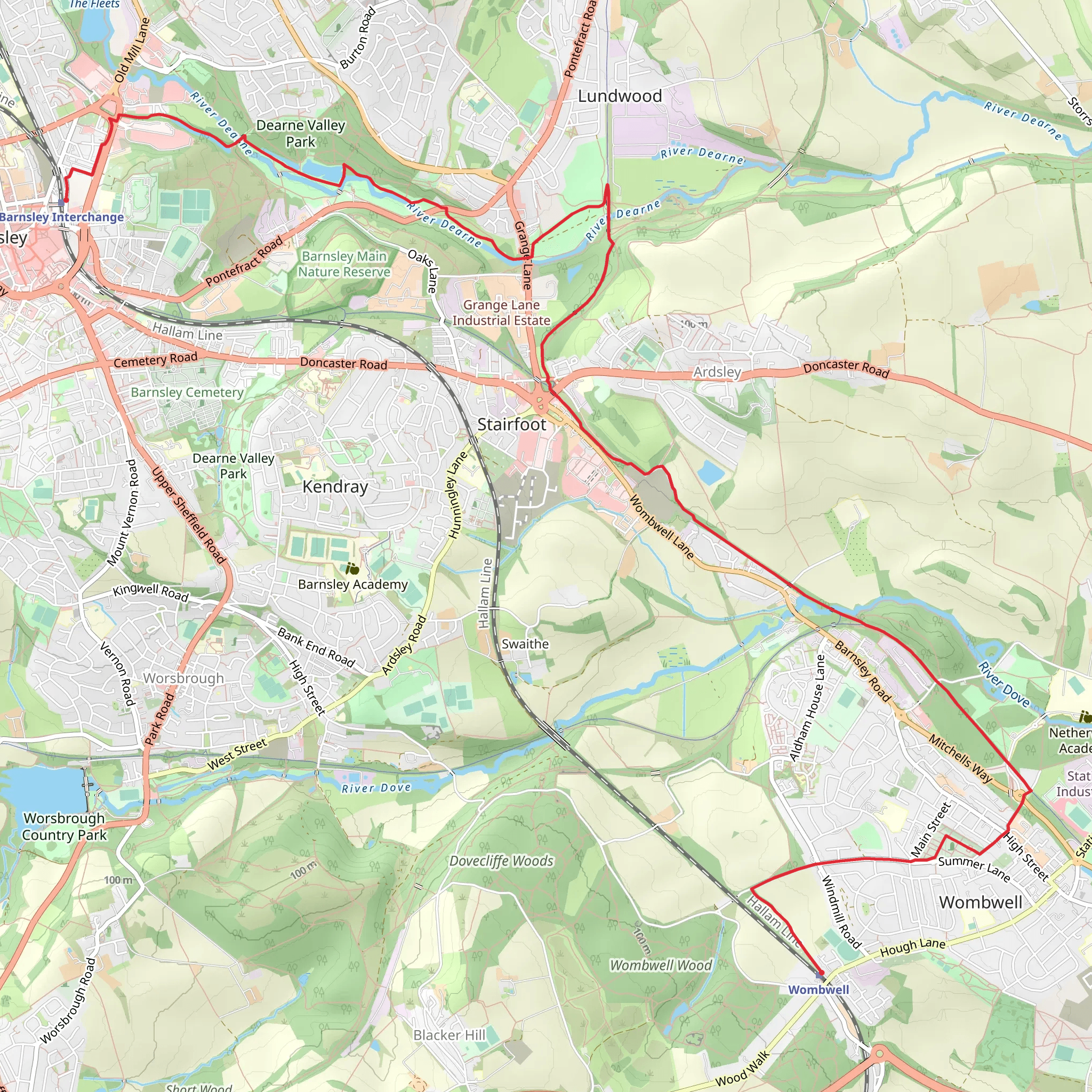Barnsley to Wombwell Walk mobile static map