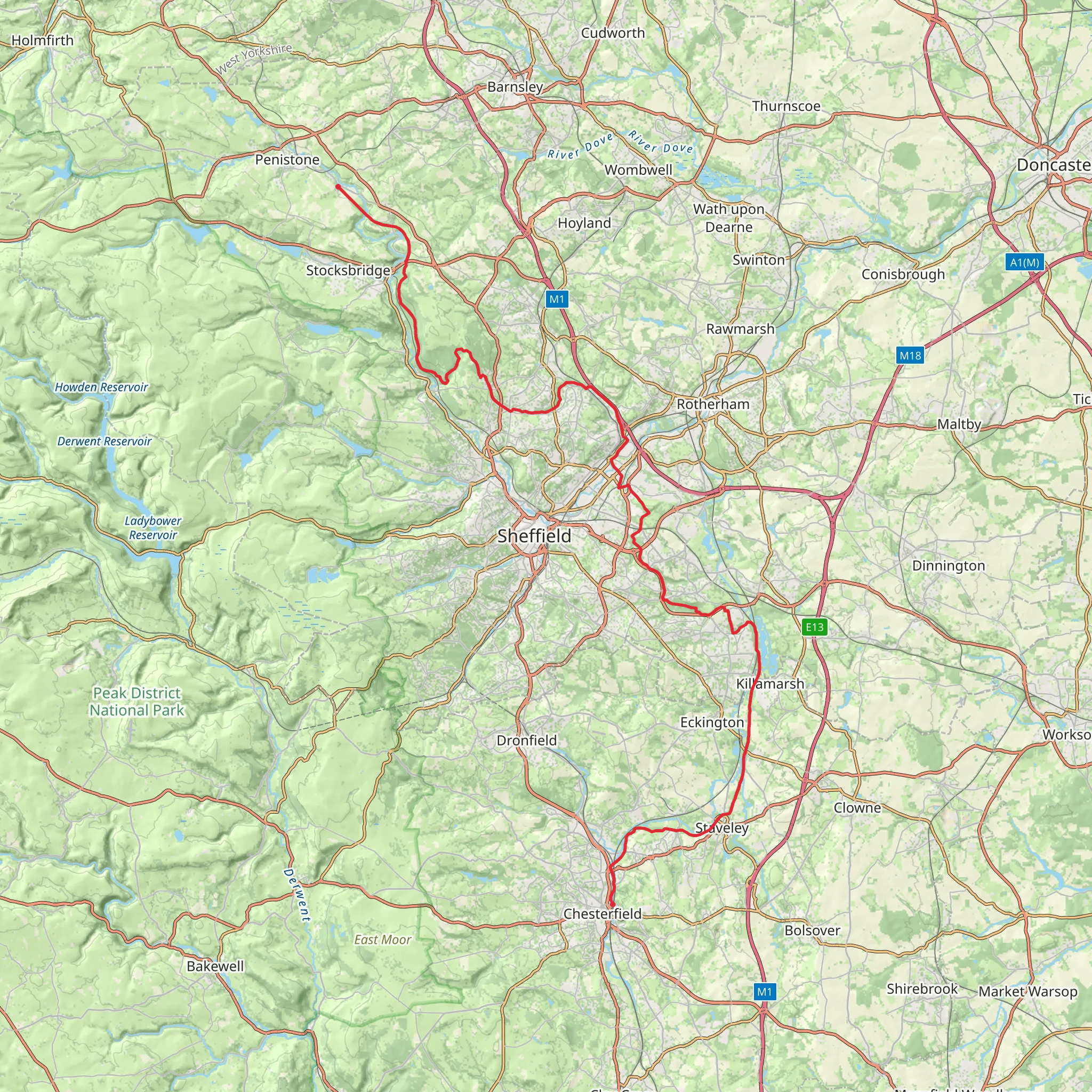Chesterfield and Sheffield Link via Trans Pennine Trail mobile static map