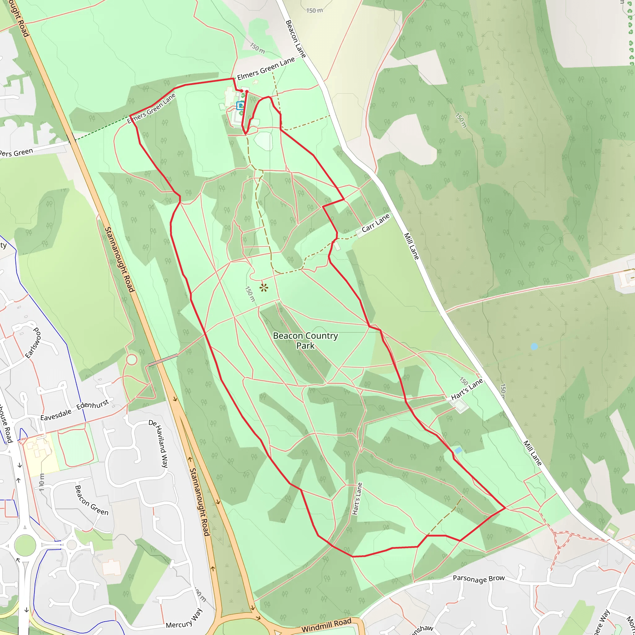 Beacon Country Park Loop mobile static map