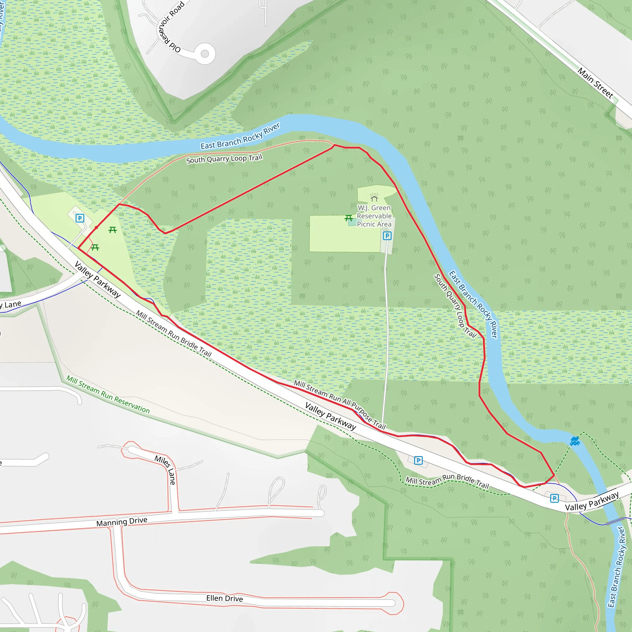 Valley Parkway Loop via East Branch Rocky River mobile static map