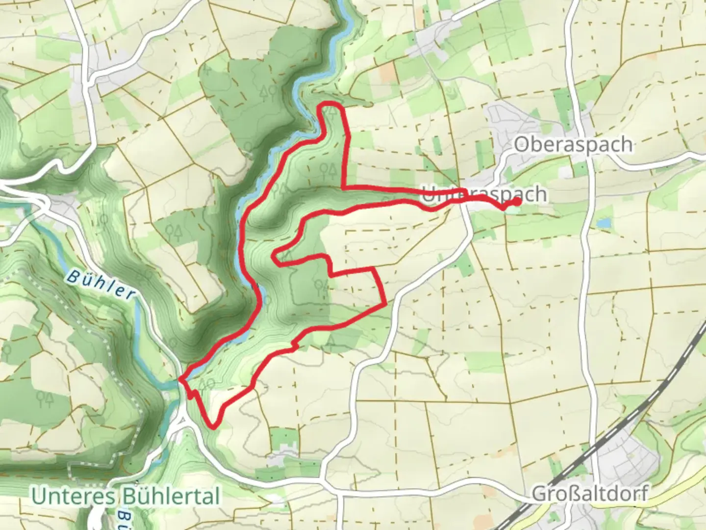 An image depicting the trail Unteraspach Loop and its surrounding area.