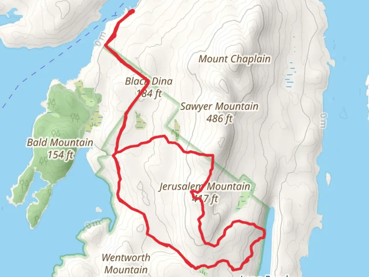 An image depicting the trail Black Dinah and Jerusalem Mountain Loop and its surrounding area.