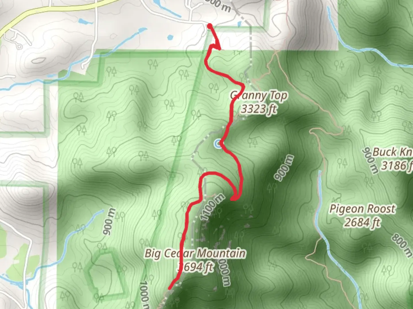 An image depicting the trail Big Cedar Mountain via Appalachian Trail and its surrounding area.