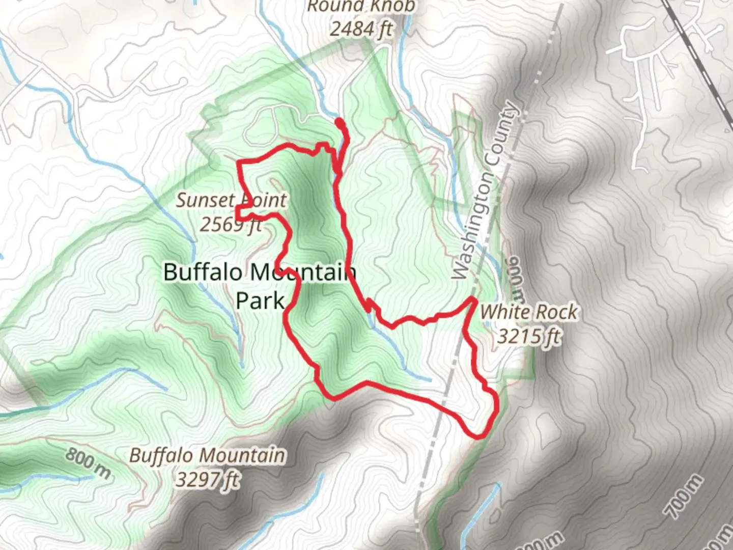 An image depicting the trail White Rock, Fork Knob and The Noggin Loop Trail and its surrounding area.