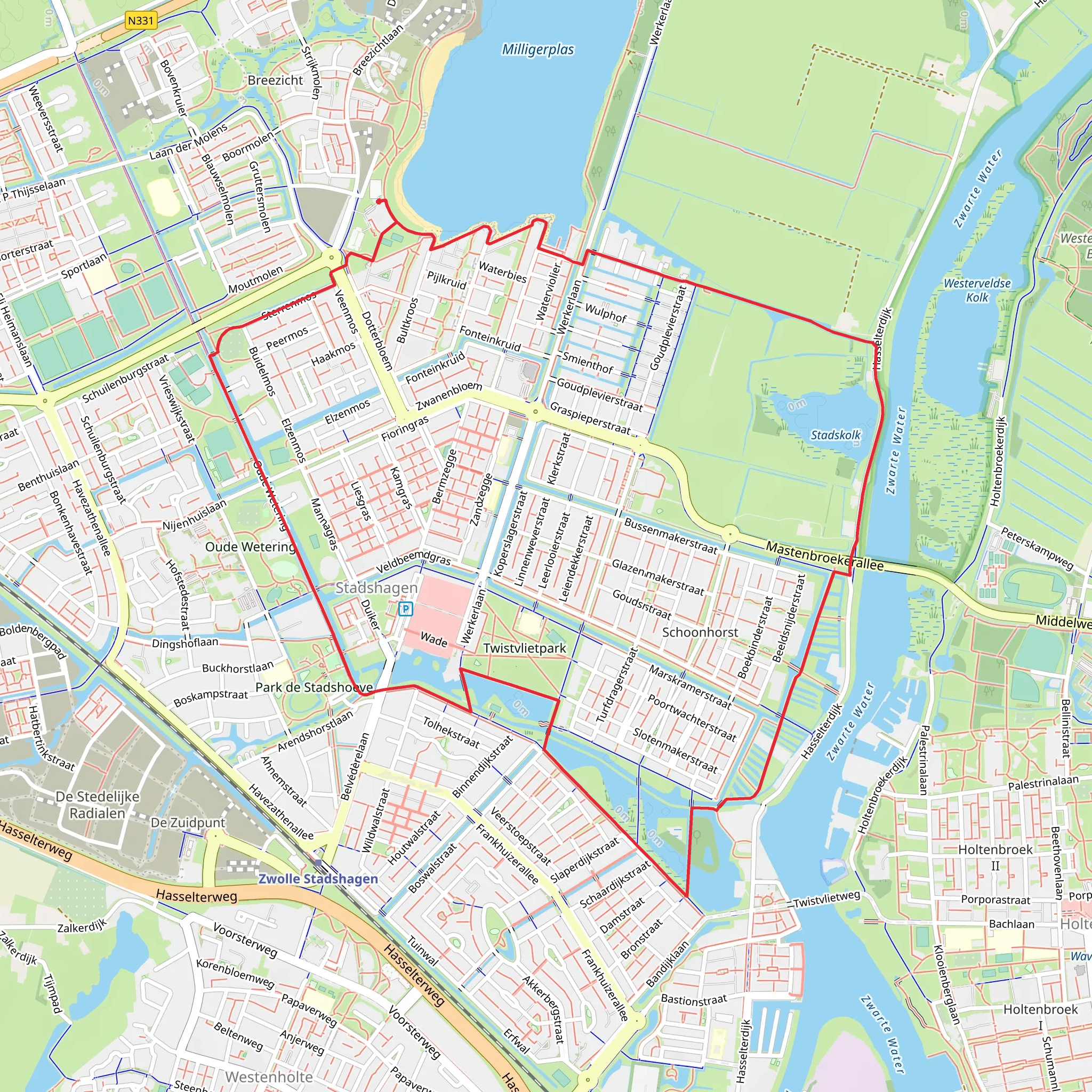 Stadskolk via Rondje Zwolle and Twistvlietpad mobile static map