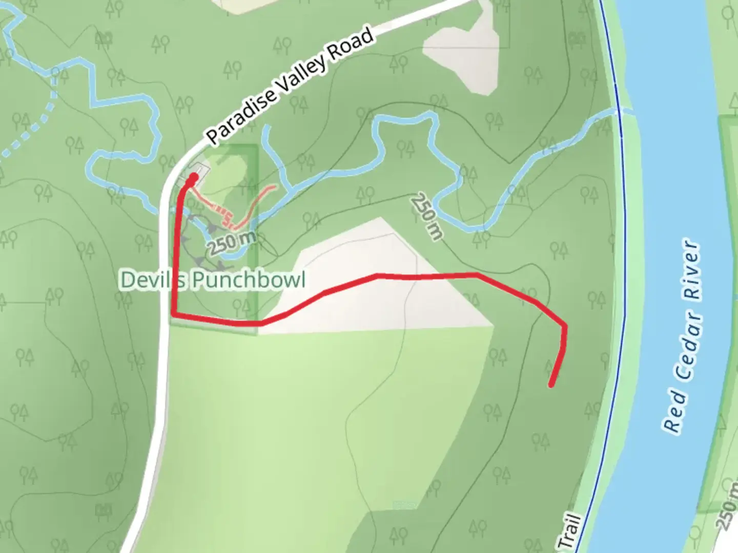 An image depicting the trail Devil's Punchbowl Preserve and its surrounding area.