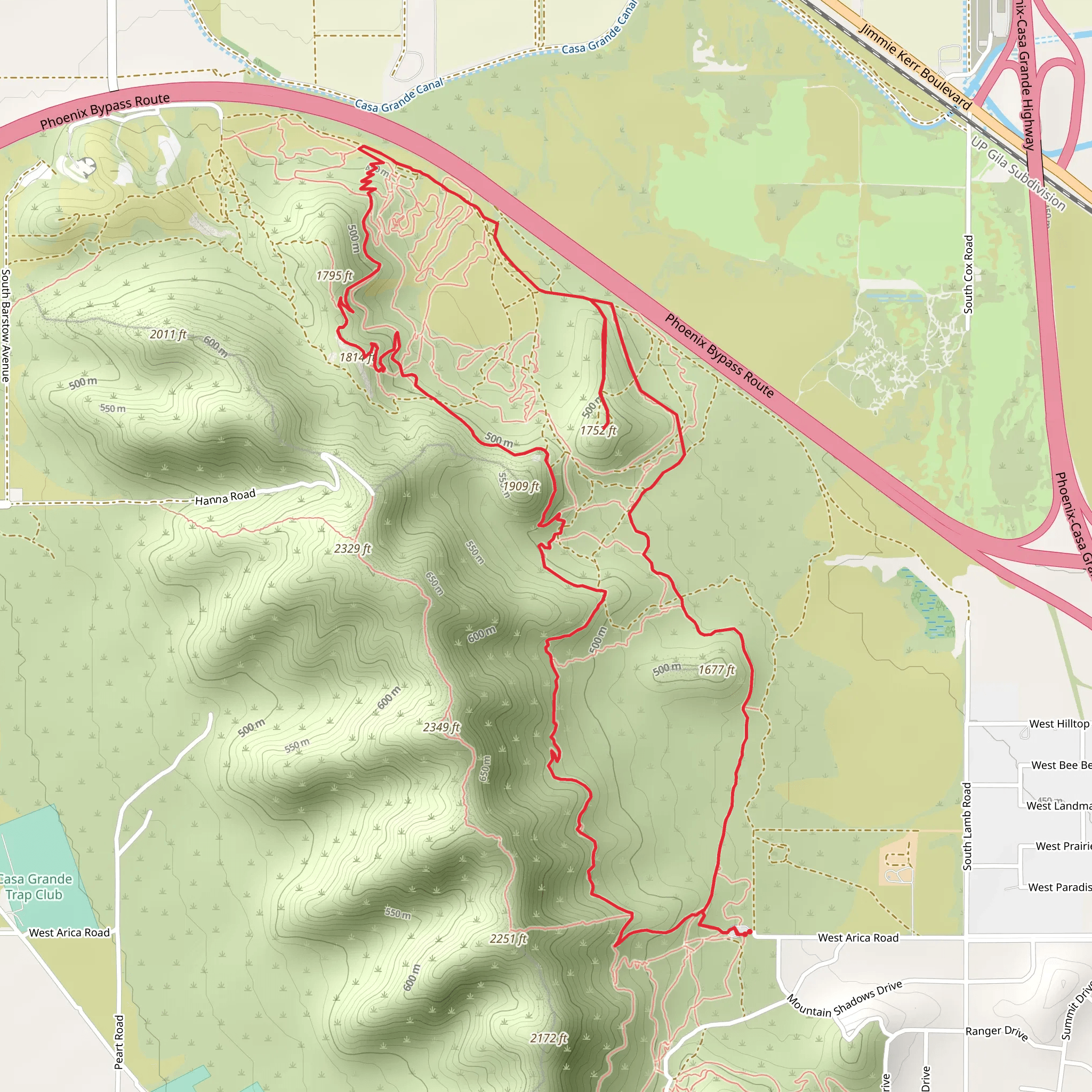 Casa Grande Mountains Long Loop mobile static map