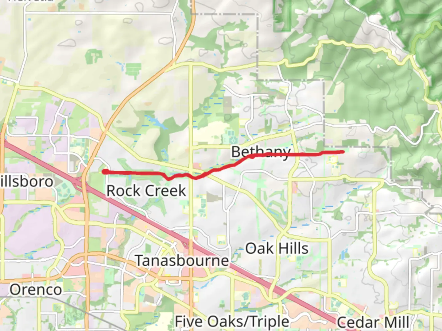 An image depicting the trail Rock Creek Trail and Bethany Terrace Trail and its surrounding area.