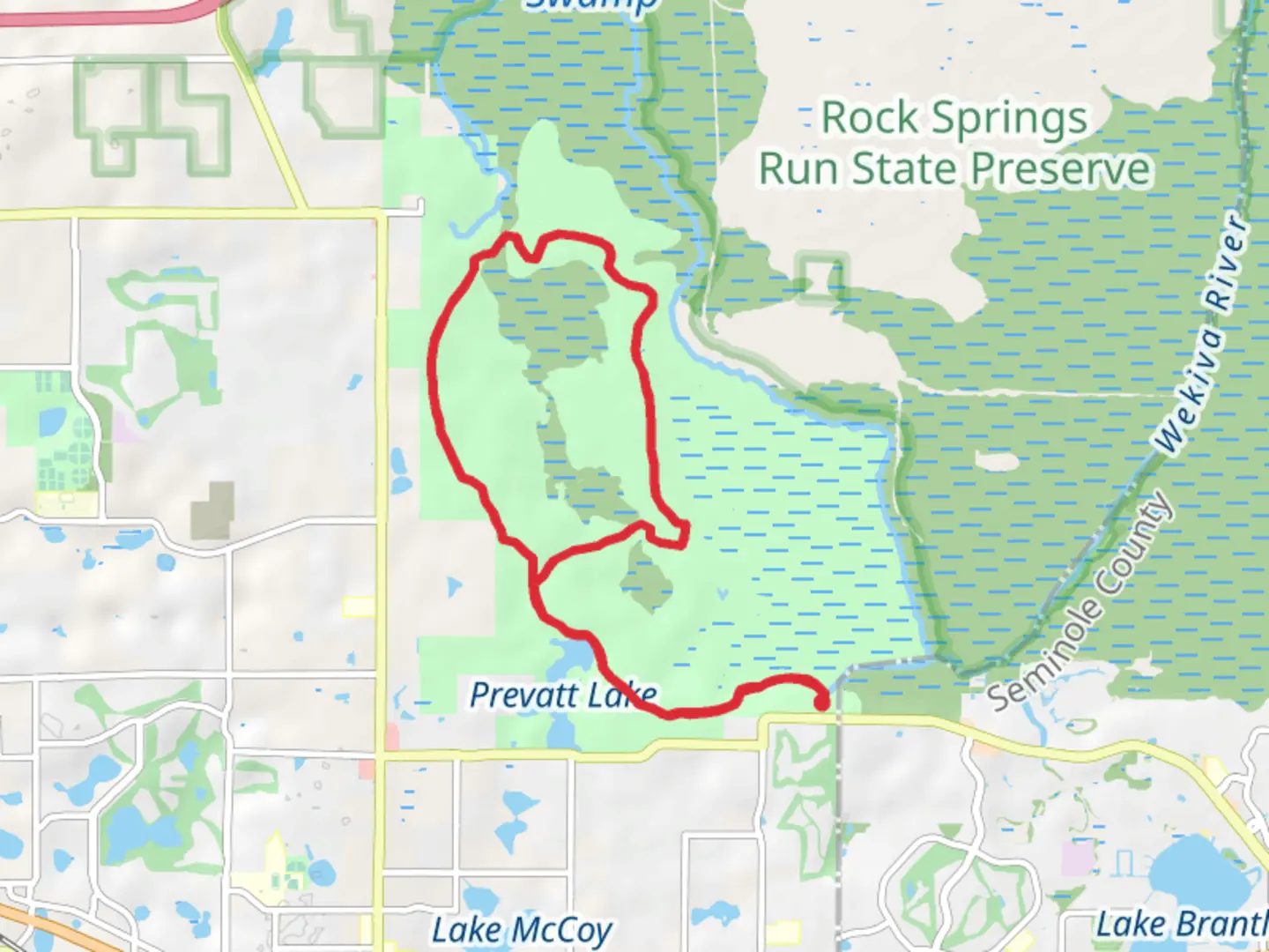 An image depicting the trail Barrel Spring and Wekiwa Springs State Park Loop and its surrounding area.