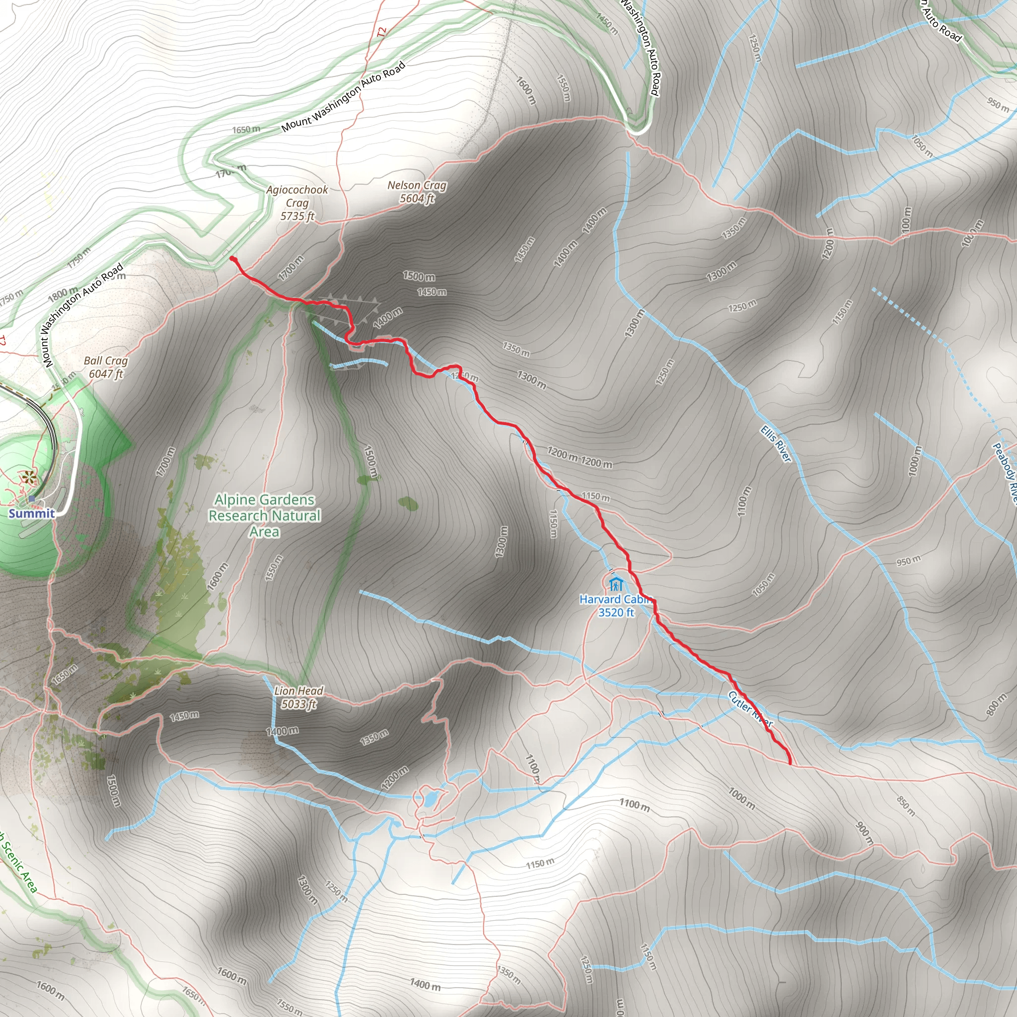 Huntington Ravine Trail mobile static map