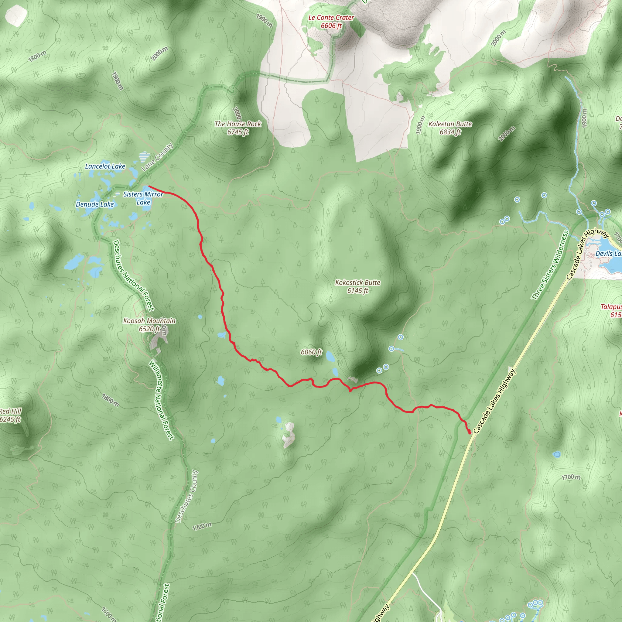 Sisters Mirror Lake via Mirror Lakes Trail mobile static map