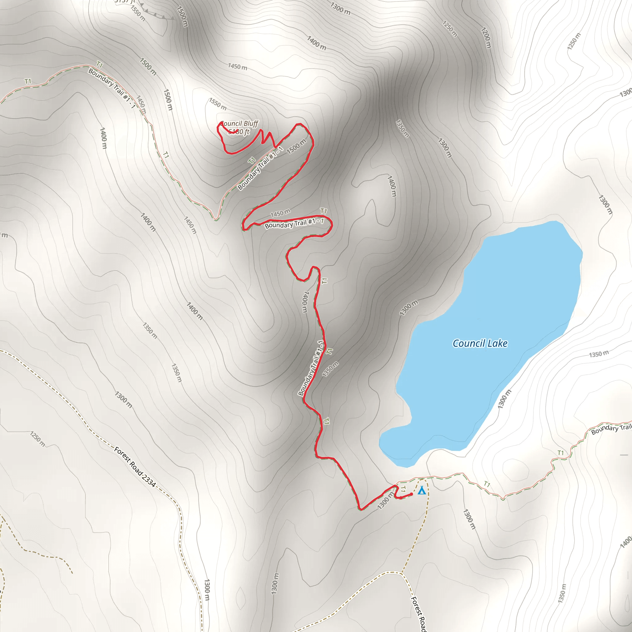 Council Bluff via Boundary Trail mobile static map