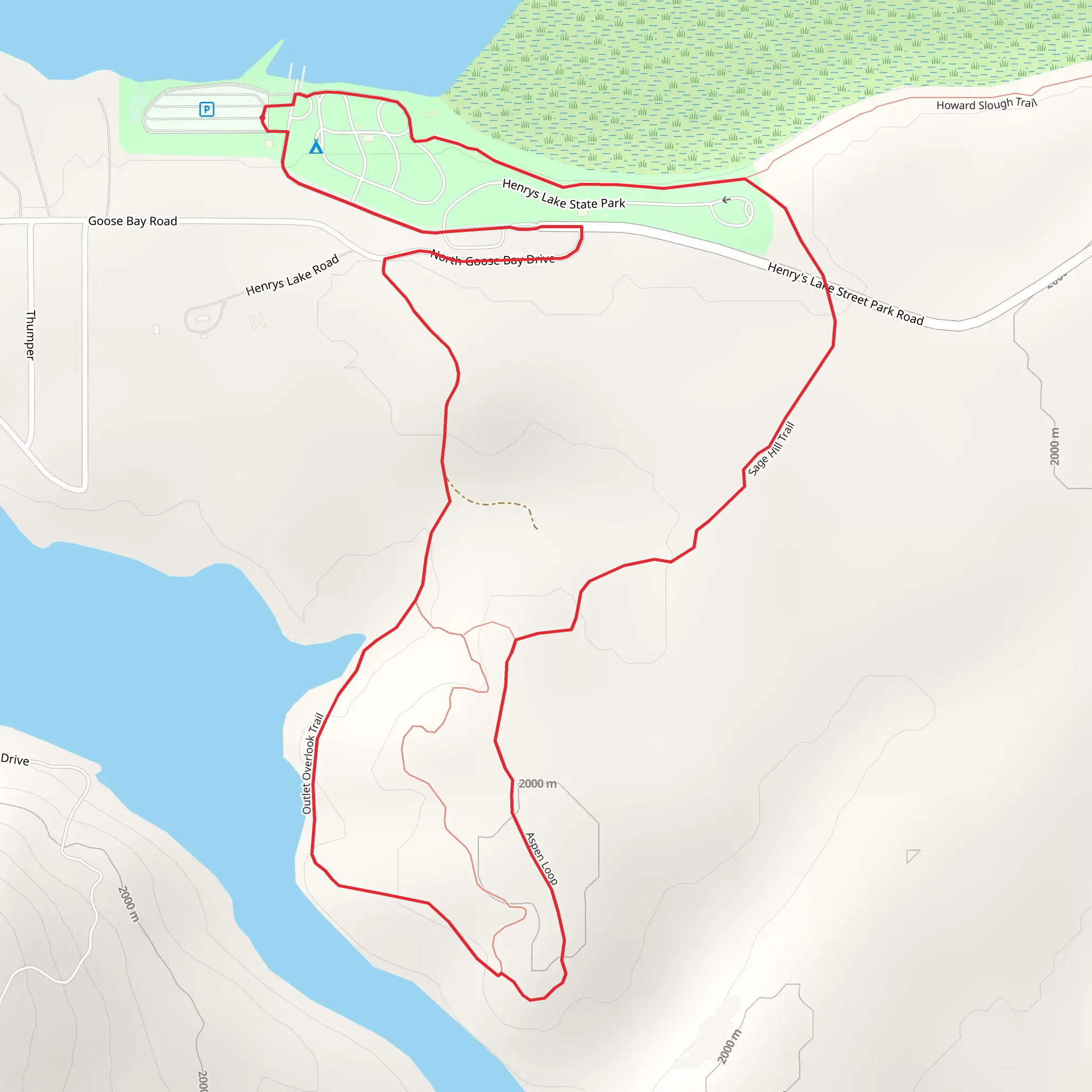 Howard Slough Trail, Aspen Loop and Outlet Overlook Trail Loop mobile static map