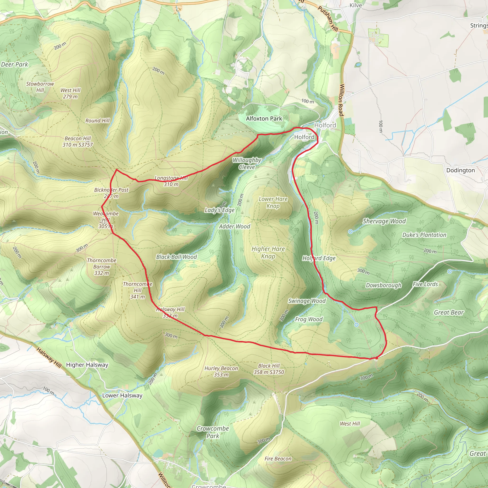 Weacombe Hill, Bicknoller Post, Longstone Hill and Butterfly Wood Loop mobile static map