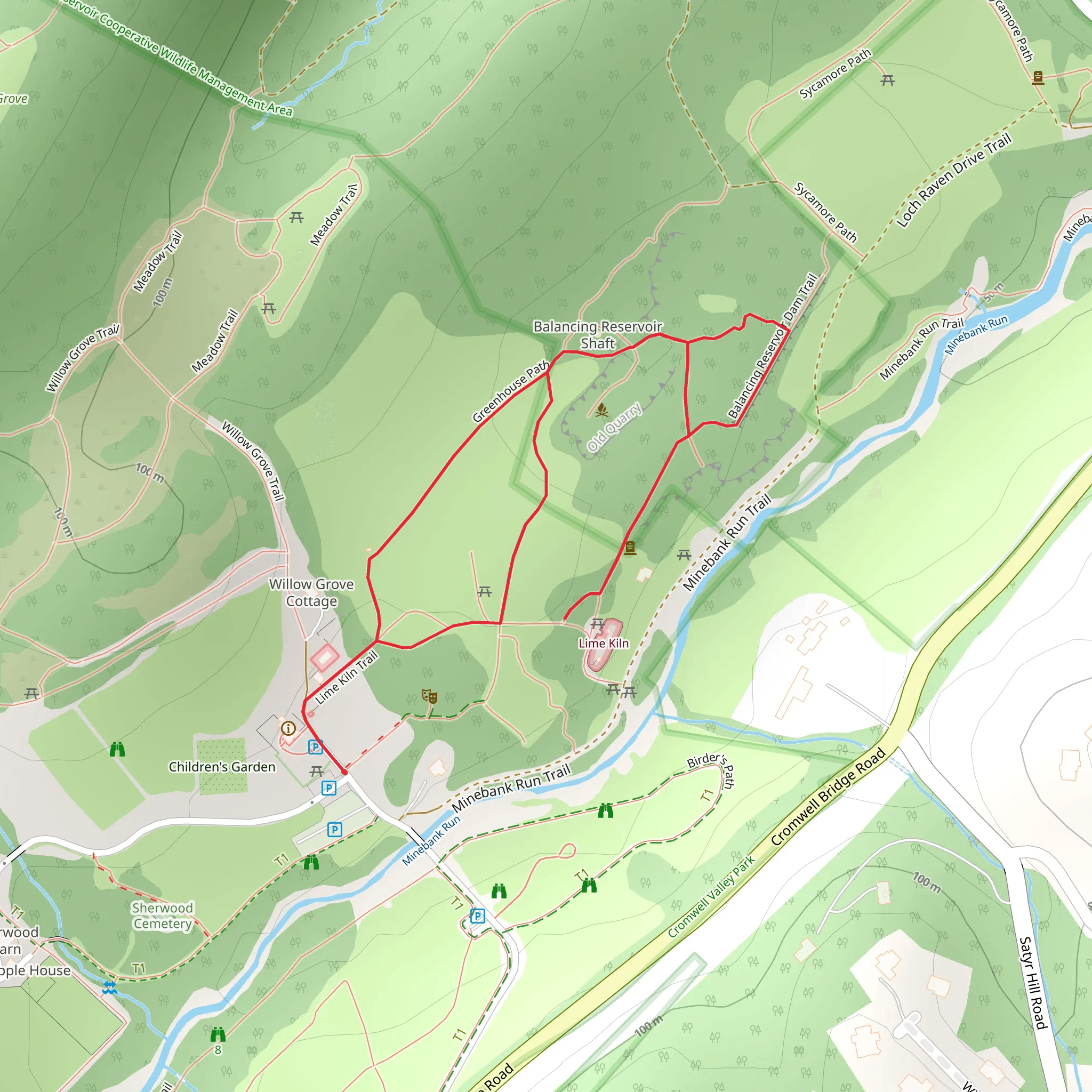 Greenhouse Path, Balancing Reservoir Dam and Lime Kiln Loop Trail mobile static map