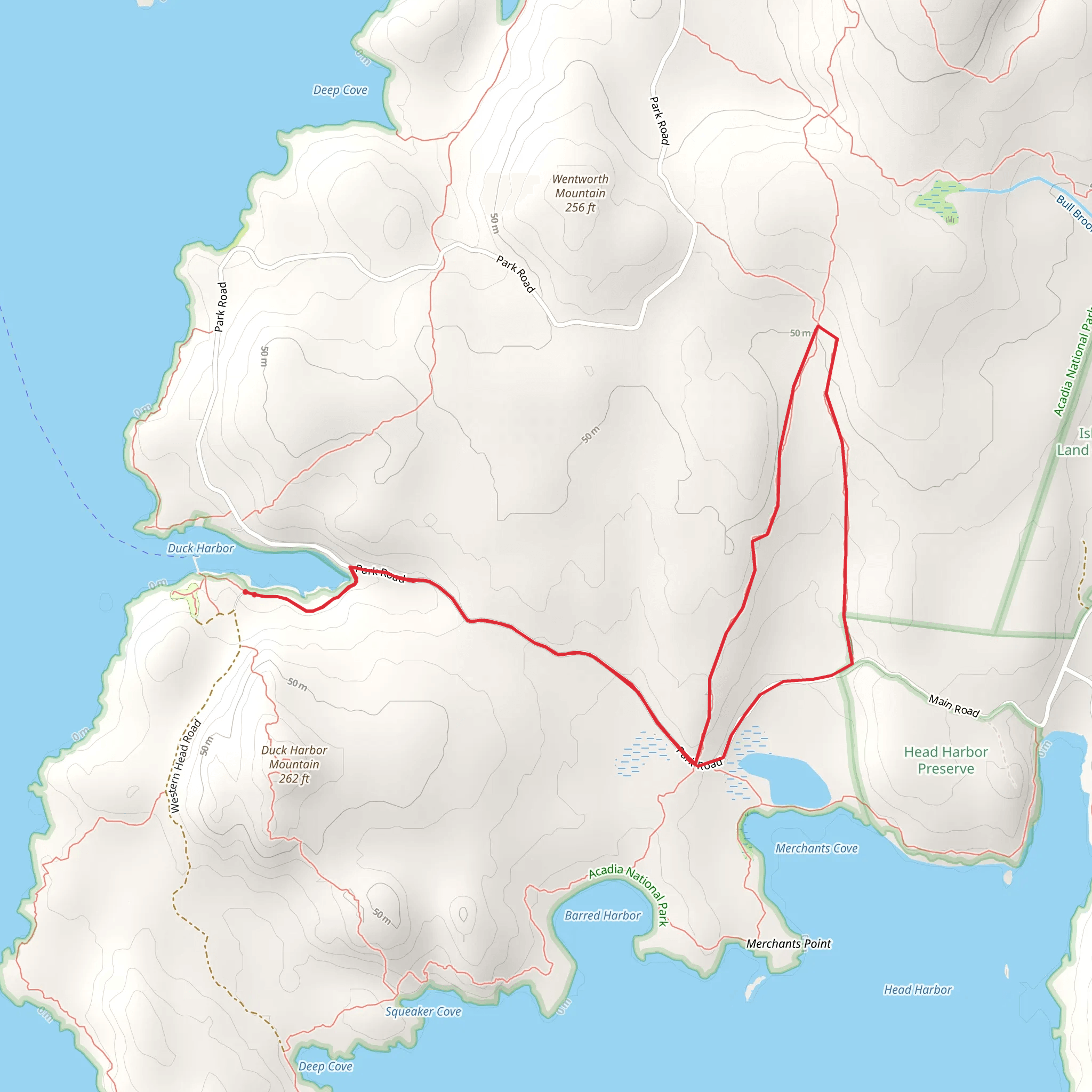 Merchant Brook from Duck Harbor Campground mobile static map