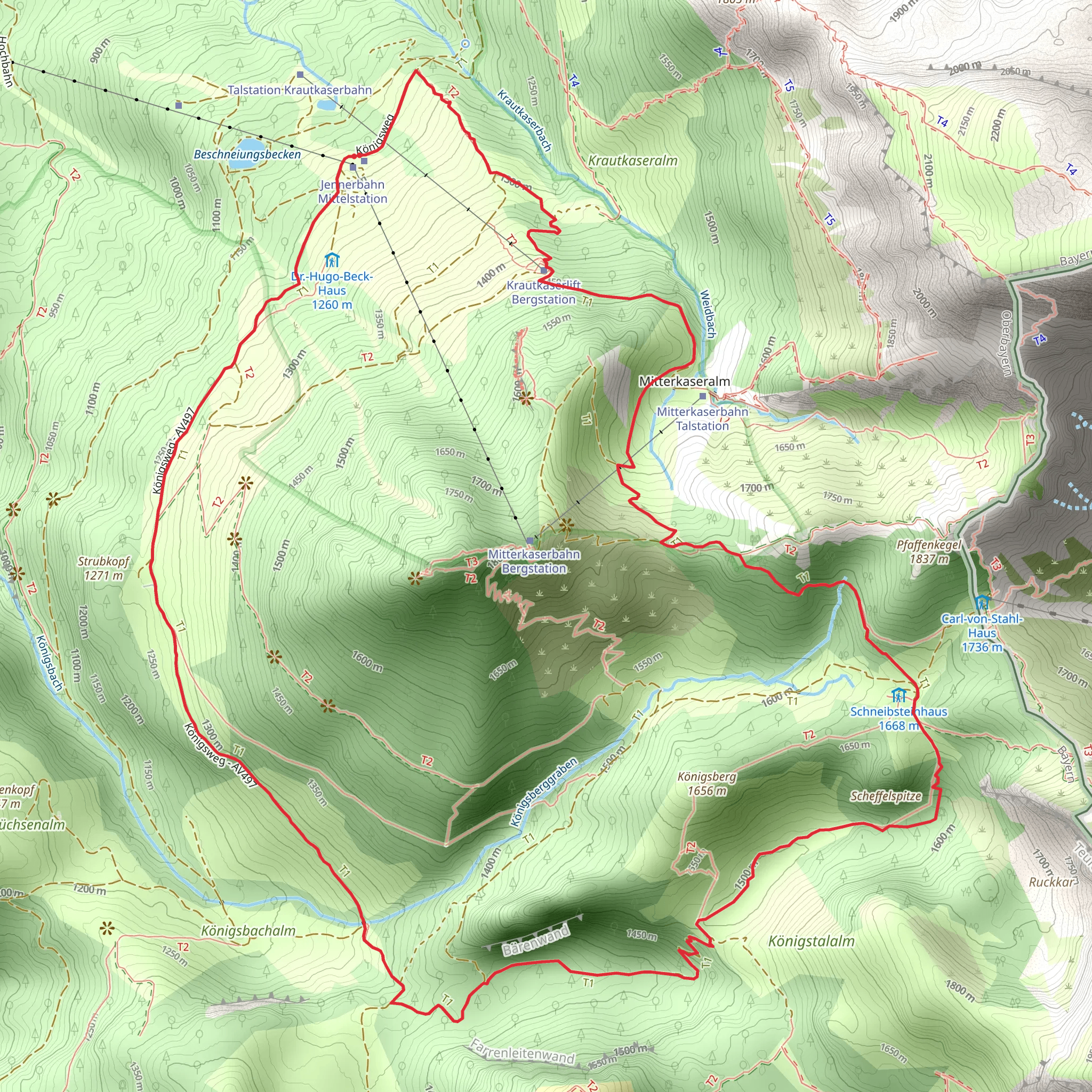 Krautkaseralm, Schneibsteinhaus and Wasserfallalm Loop via Königsweg mobile static map