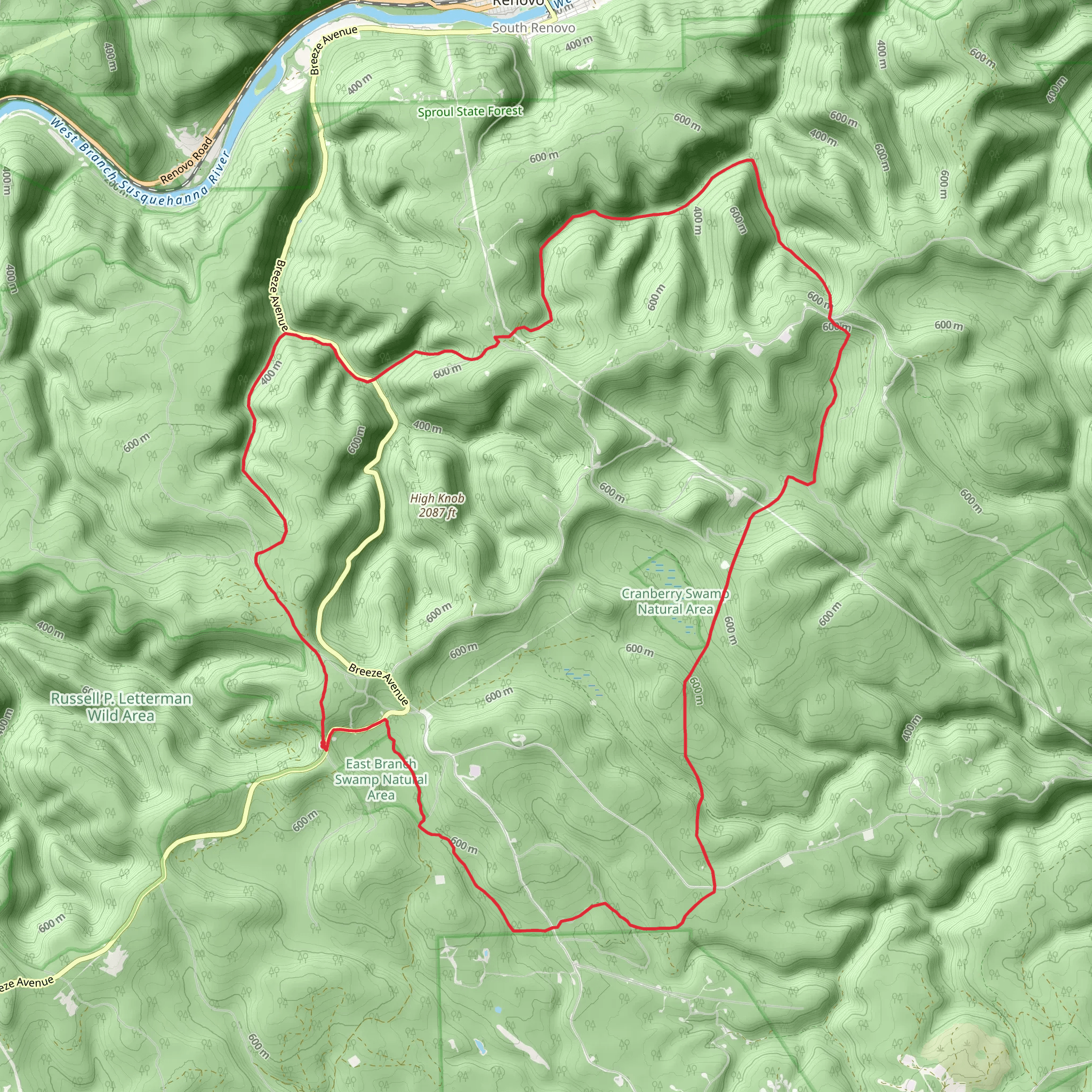 Chuck Keiper Trail and High Knob Loop from Breeze Avenue mobile static map