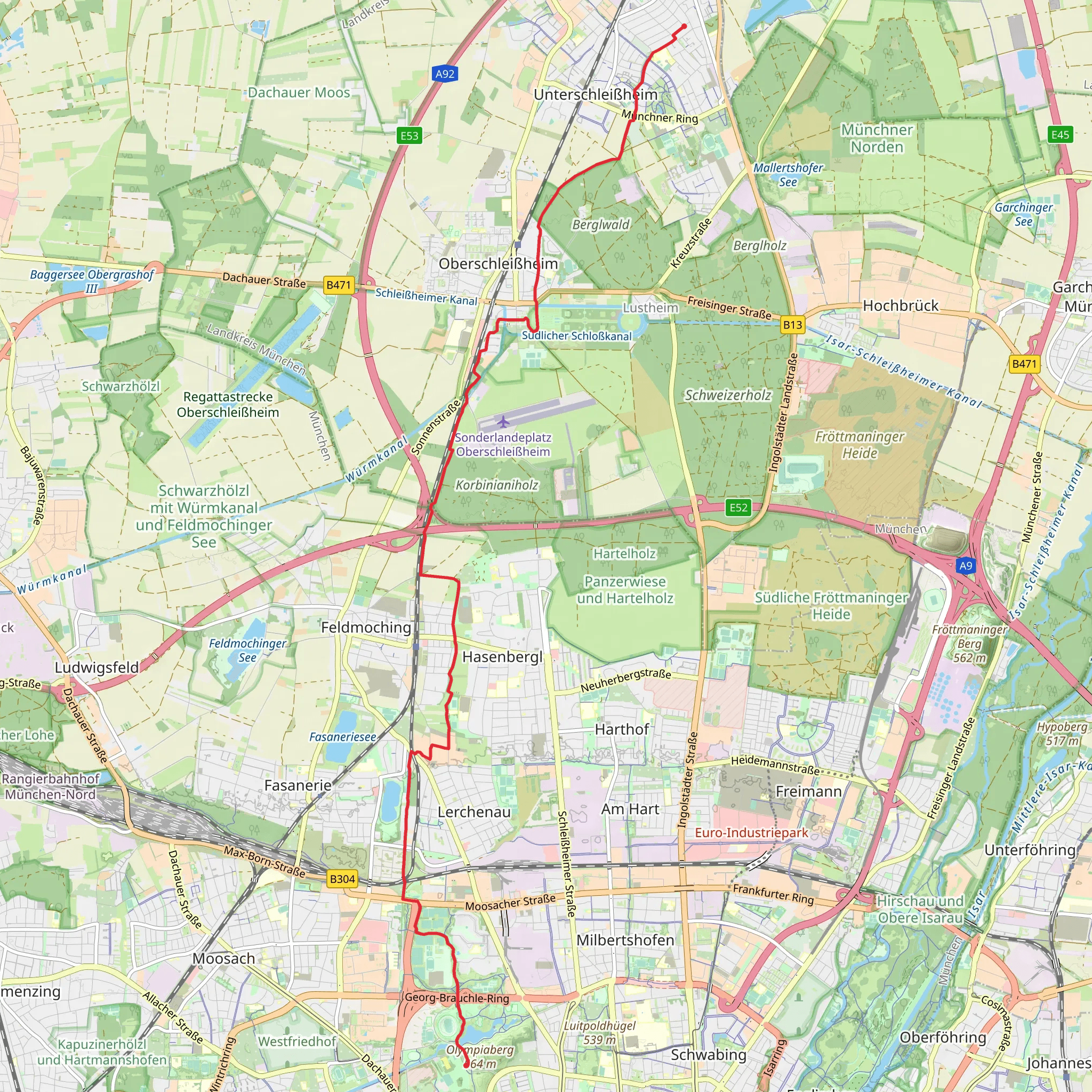 Lohhof to Olympia Park Walk mobile static map