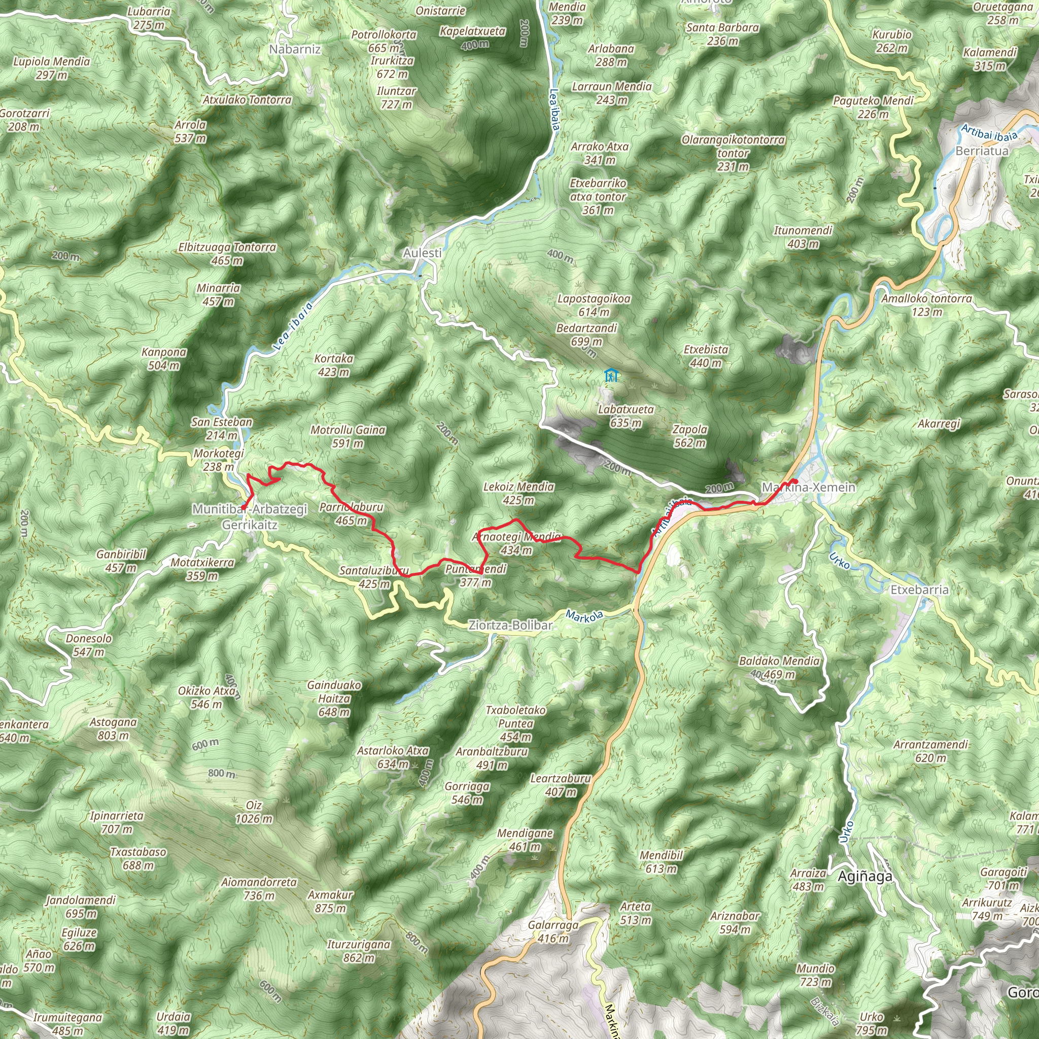 Munitibar-Arbatxegi-Gerritokoitz trail PR BI 25 mobile static map