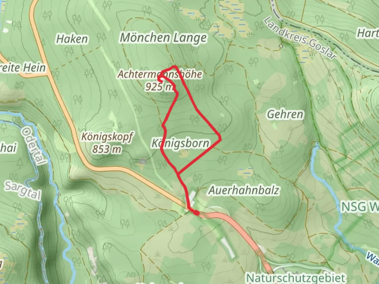 An image depicting the trail Achtermannshöhe via Milliardenweg and its surrounding area.