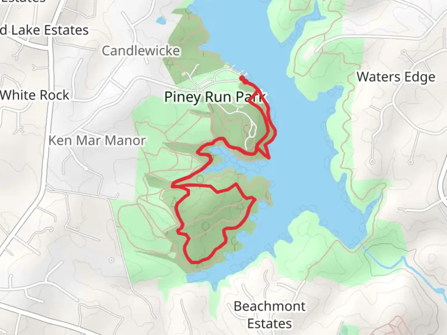 An image depicting the trail Nature Center Trail and Inlet Trail Loop and its surrounding area.