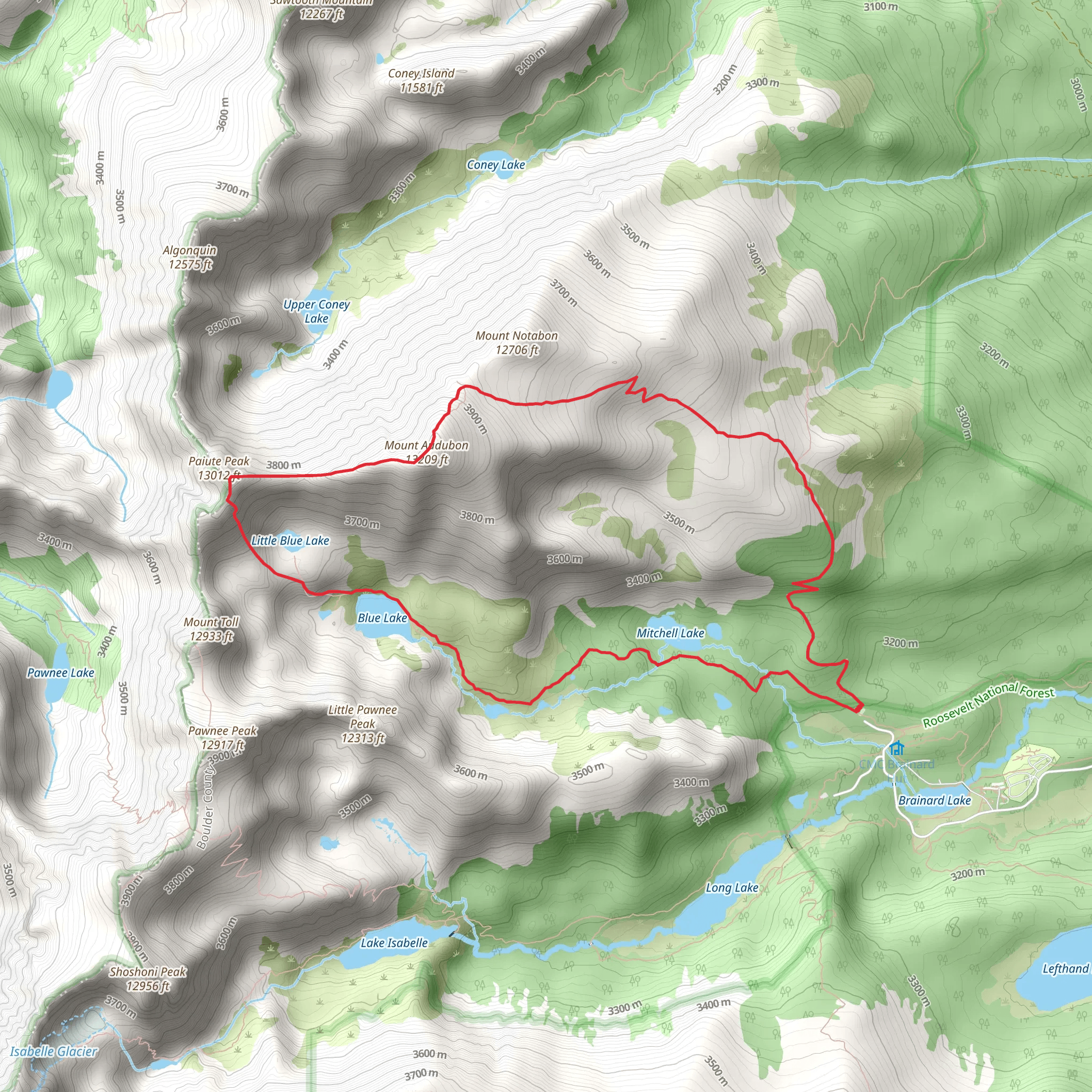 Beaver Creek, Mount Audubon, Paiute Peak and Blue Lake Loop Trail mobile static map