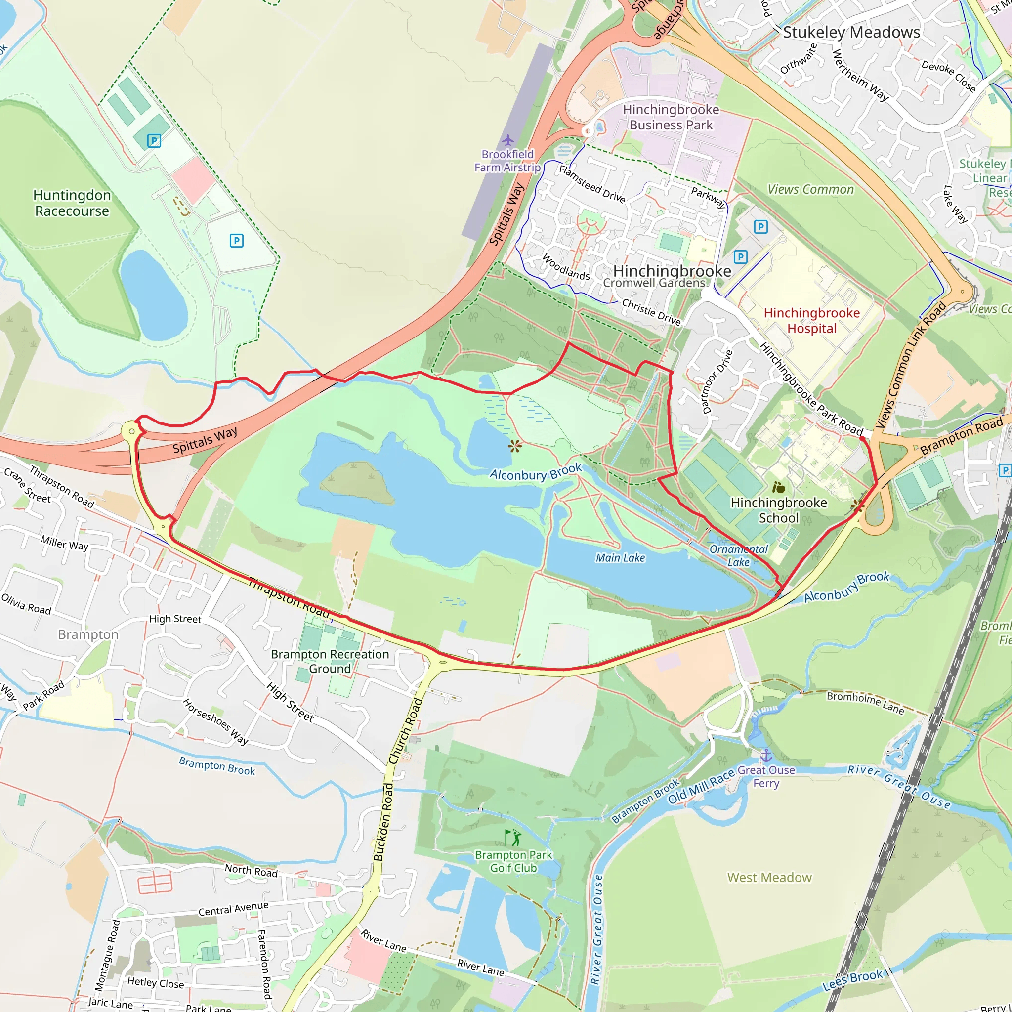Hinchingbrooke Country Park Loop mobile static map