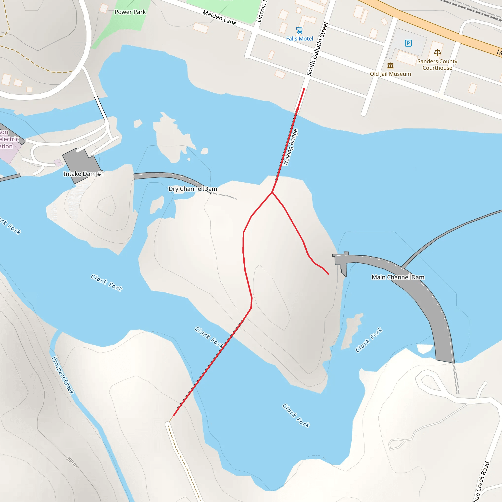 Clark Fork and Walking Bridge mobile static map