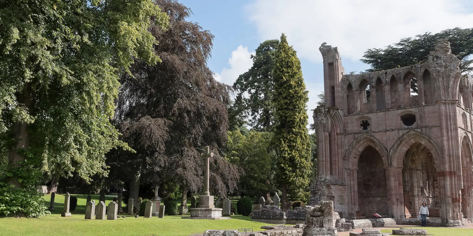 An image depicting the trail River Tweed and Dryburgh Abbey and its surrounding area.