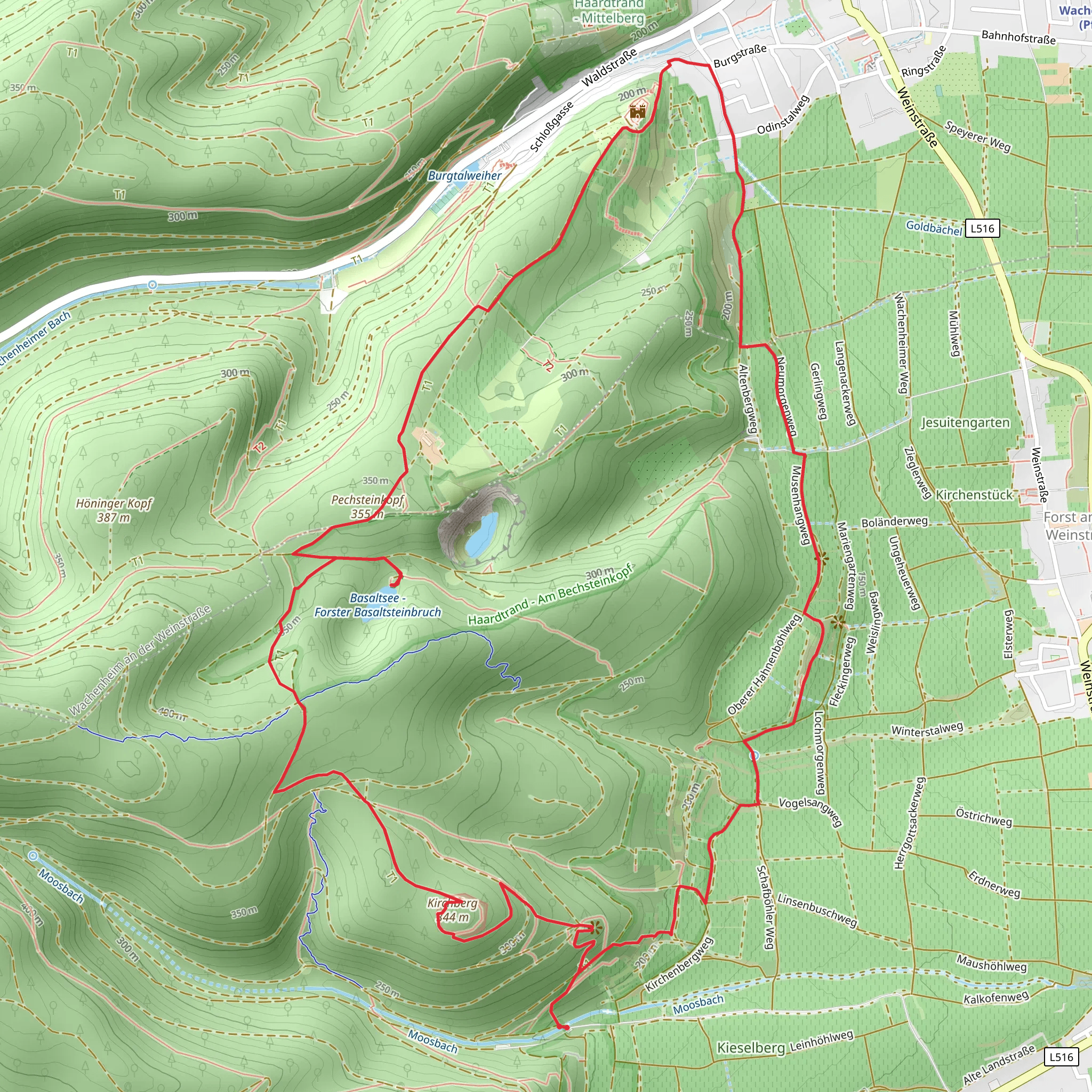 Kirchberg, Basaltsee and Wachtenburg Loop mobile static map