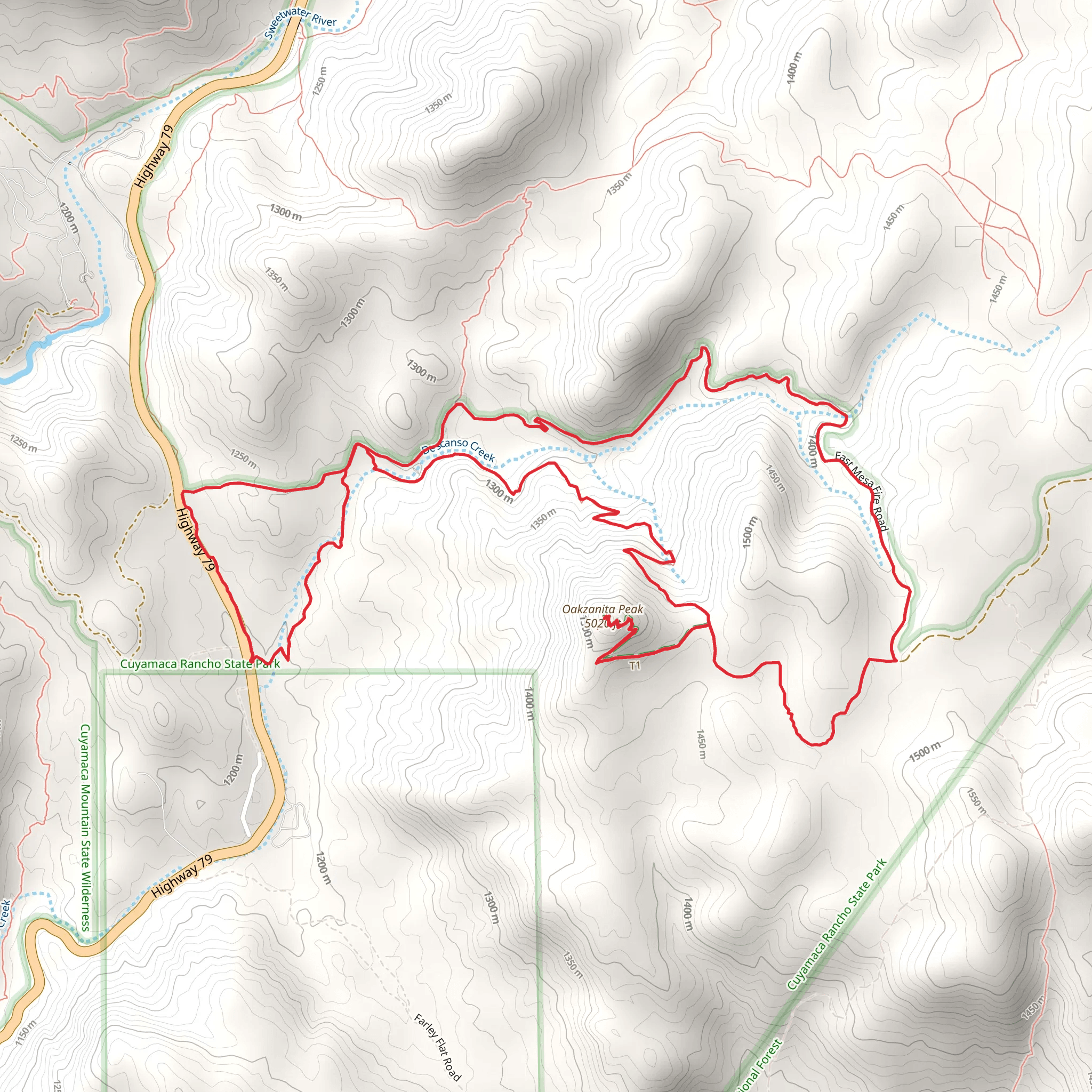 Upper Descanso Creek Trail and East Mesa Fire Road Loop mobile static map