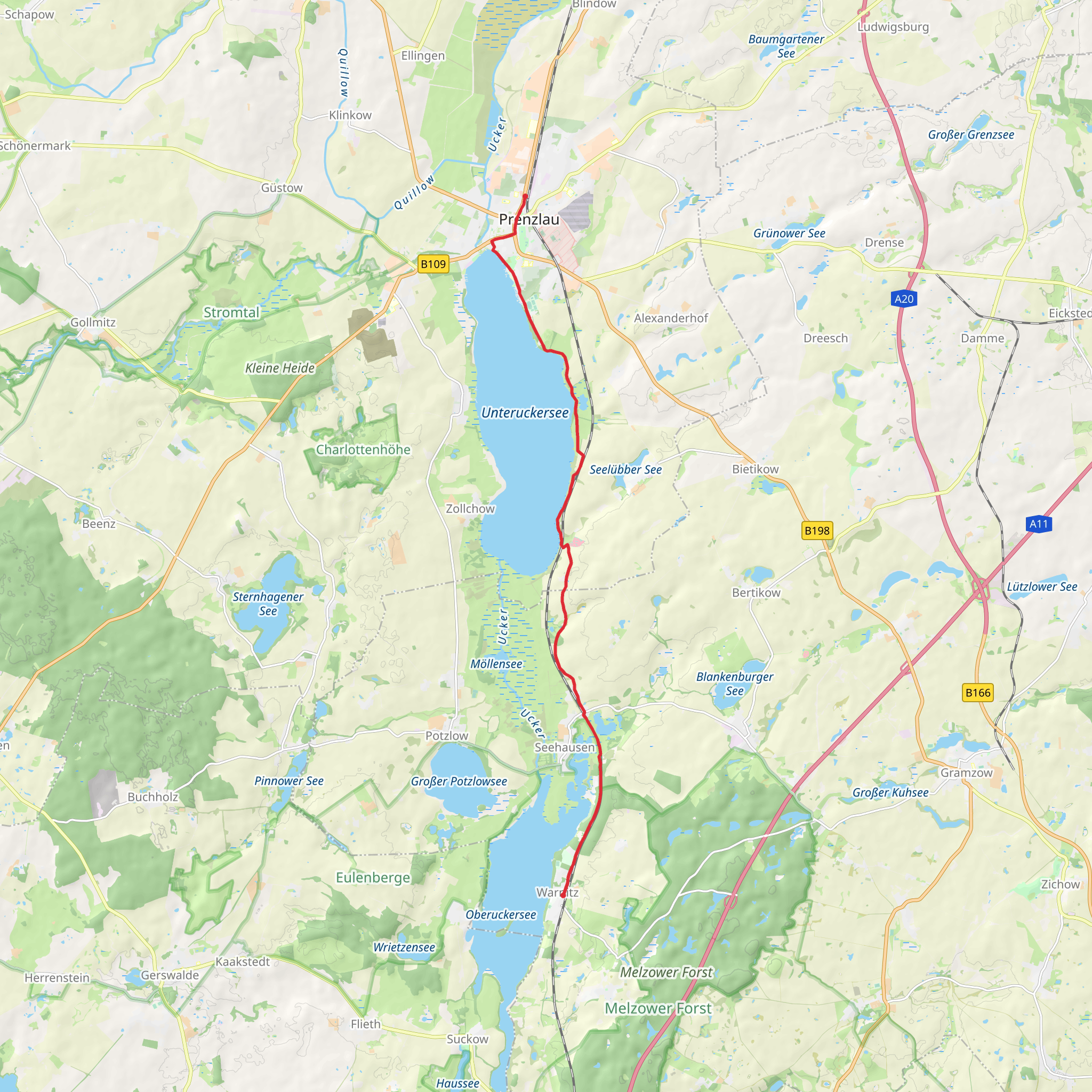 Unteruckersee to Oberuckersee Walk from Prenzlau mobile static map