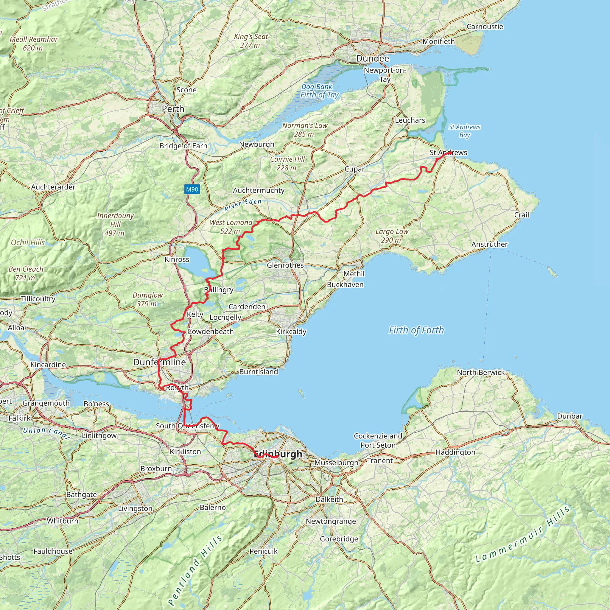 Saint Andrews Walk from Edinburgh mobile static map