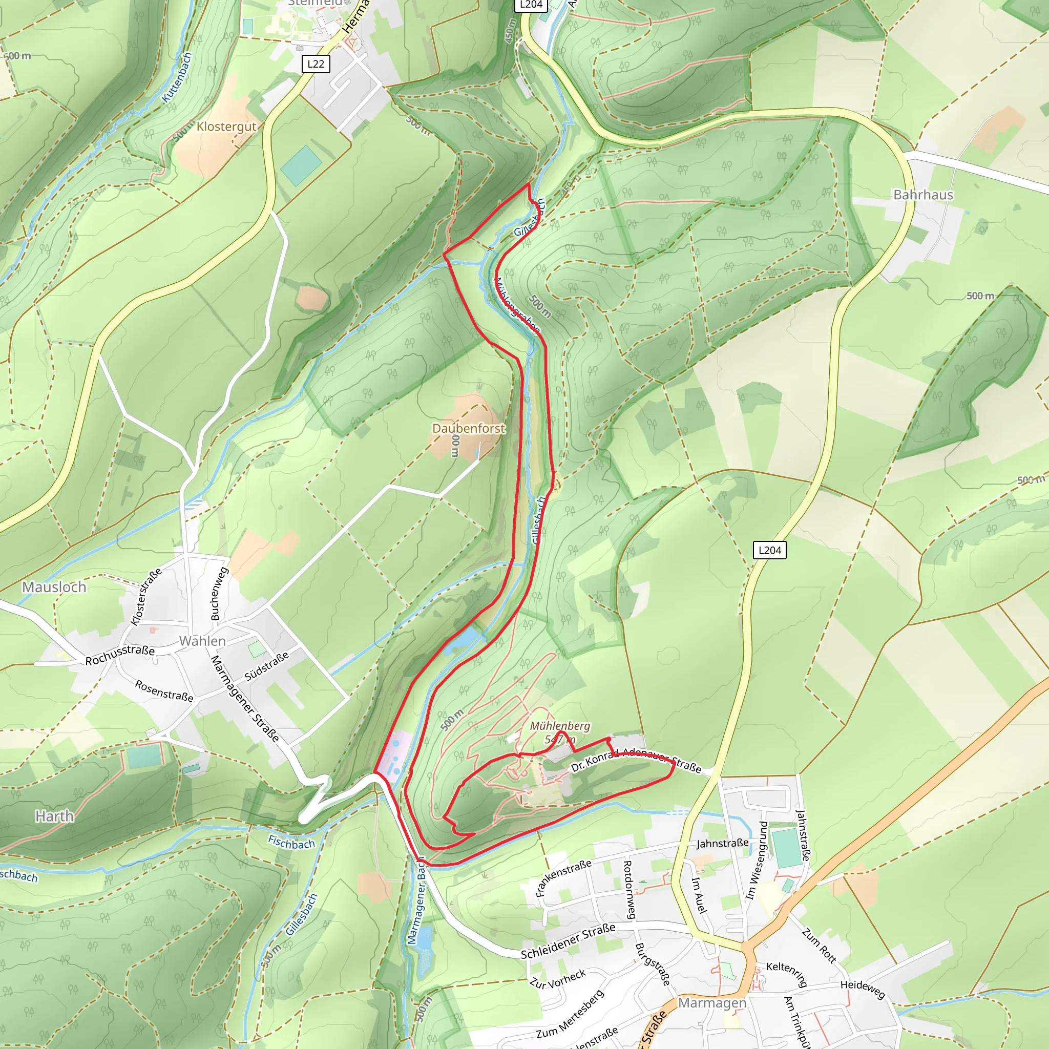 Mühlenberg, Daudenforst and Hallenthaler Muhle Loop mobile static map