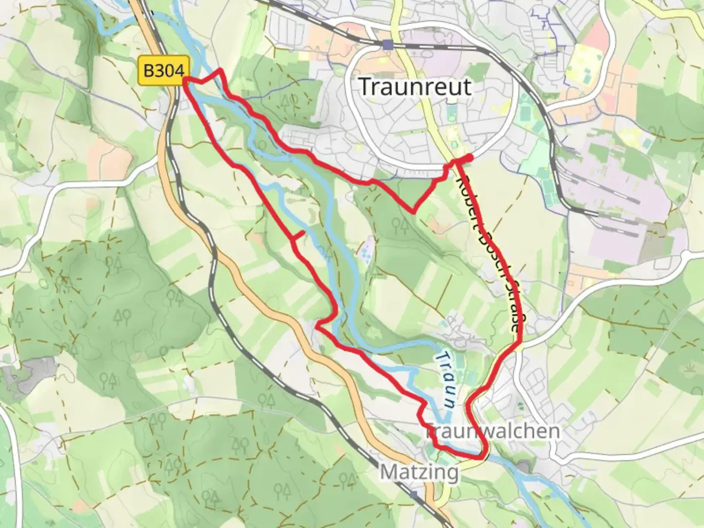 An image depicting the trail Traun Loop via Stadtrundweg and its surrounding area.