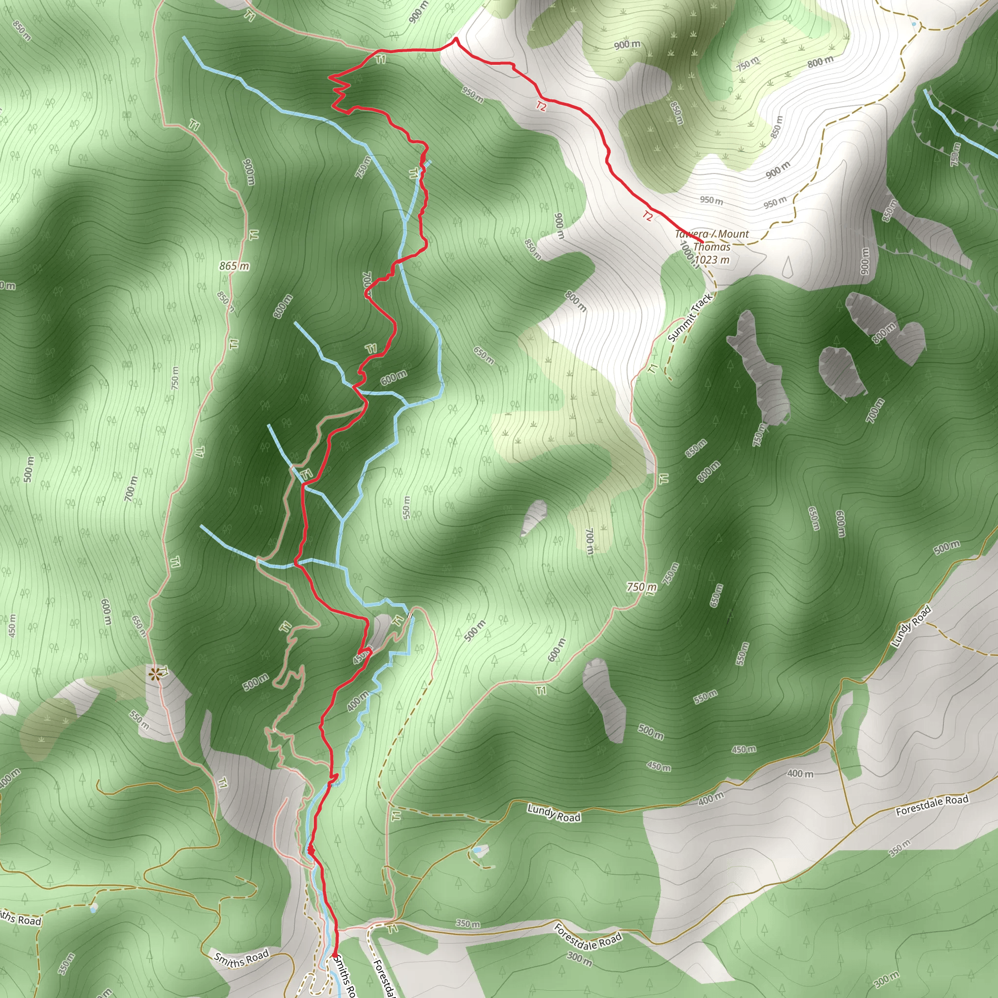 Mt Thomas - Wooded Gully Track mobile static map