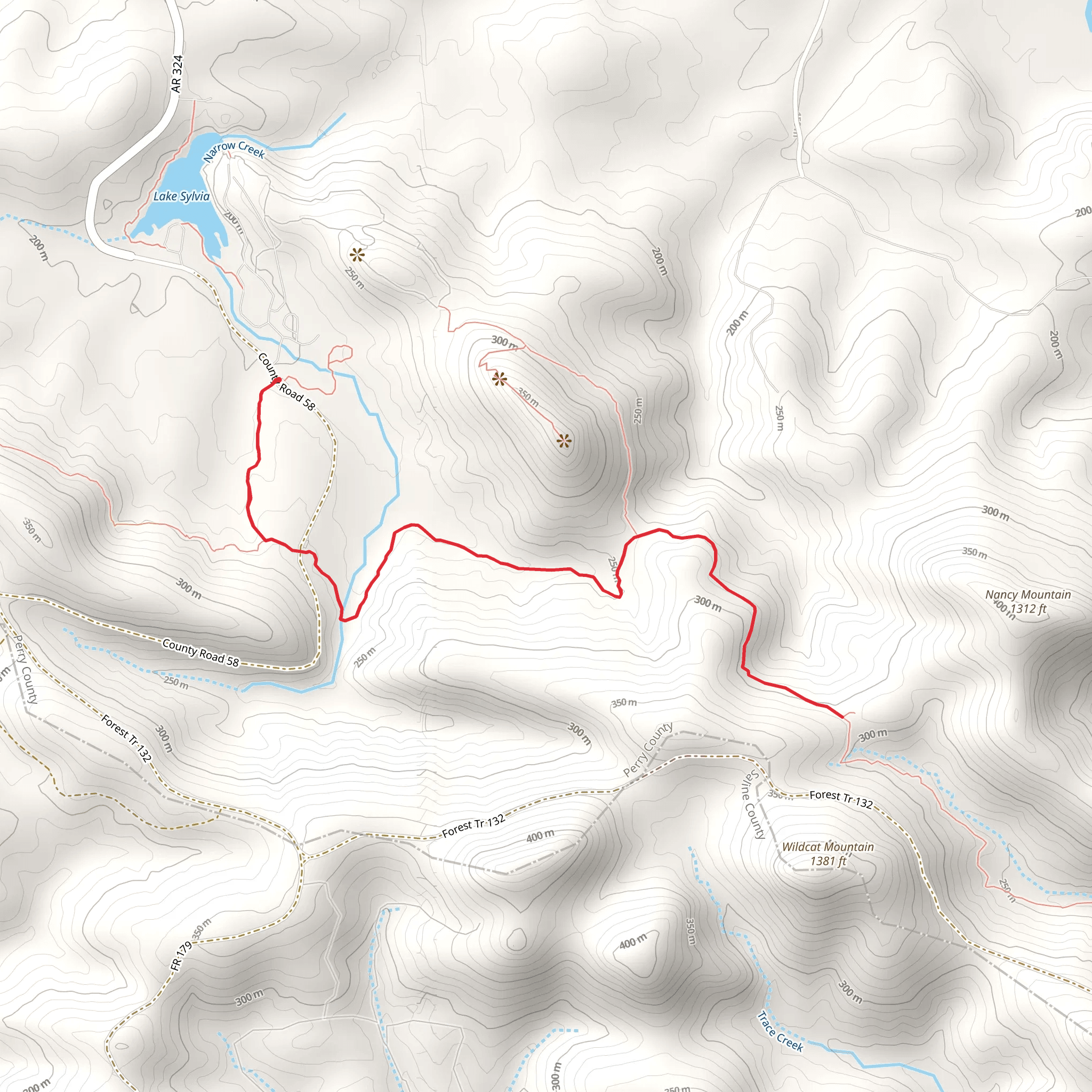 Lake Sylvia and Ouachita Trail mobile static map