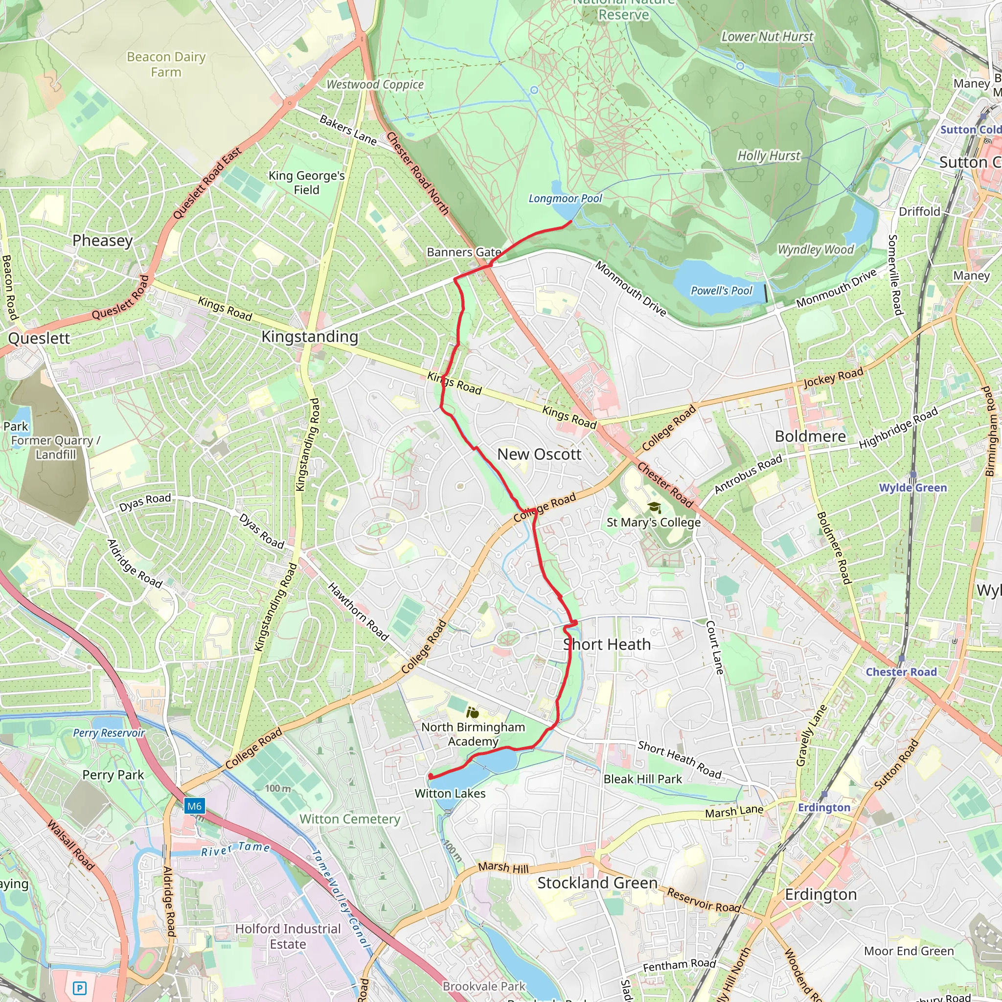 Witton Lakes to Longmoor Pool Walk mobile static map