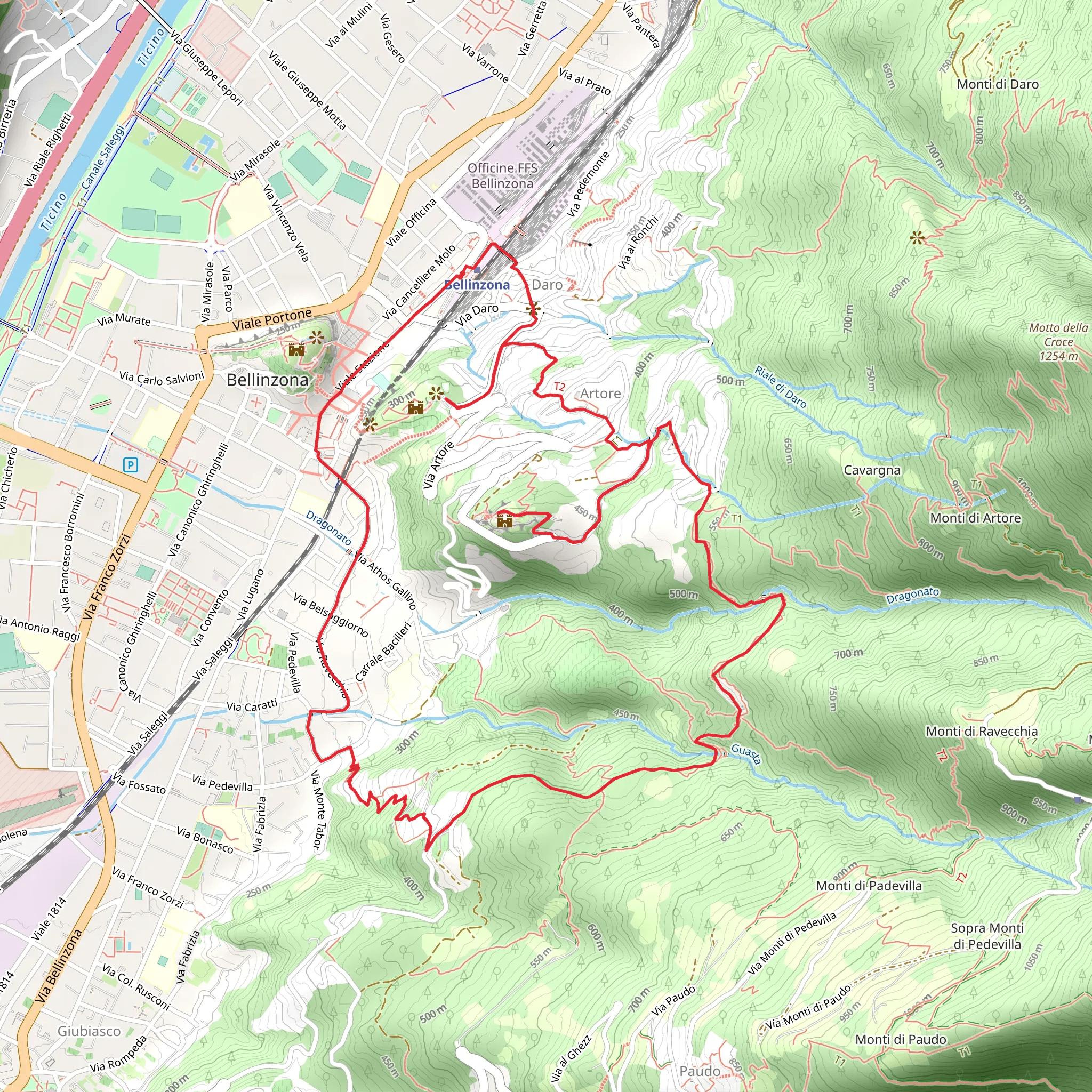 Castello di Montebello and Castello di Sasso Carbaro Loop from Bellinzona mobile static map