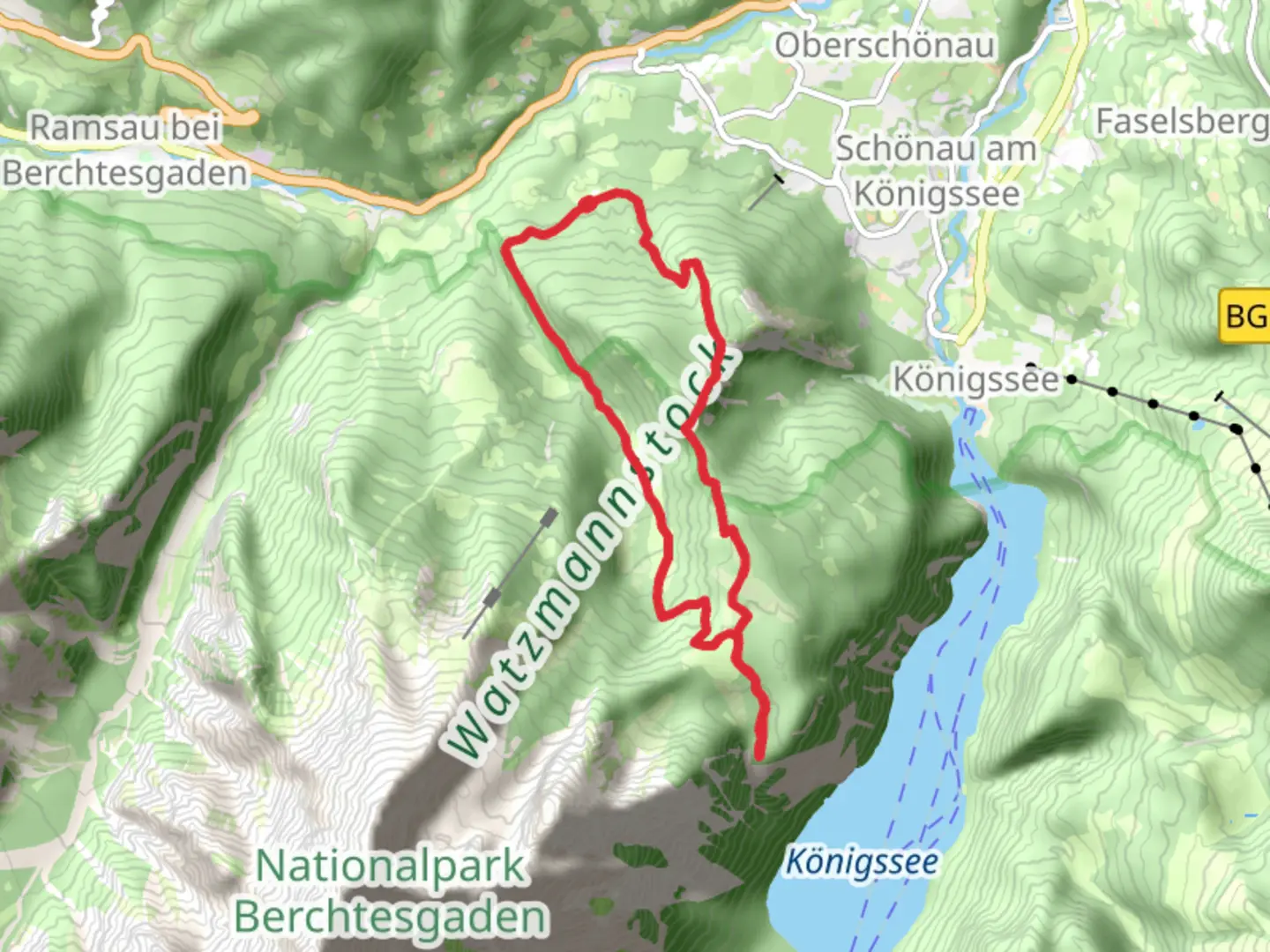 An image depicting the trail Archenkanzel via AV Weg and Via Alpina Purple and its surrounding area.