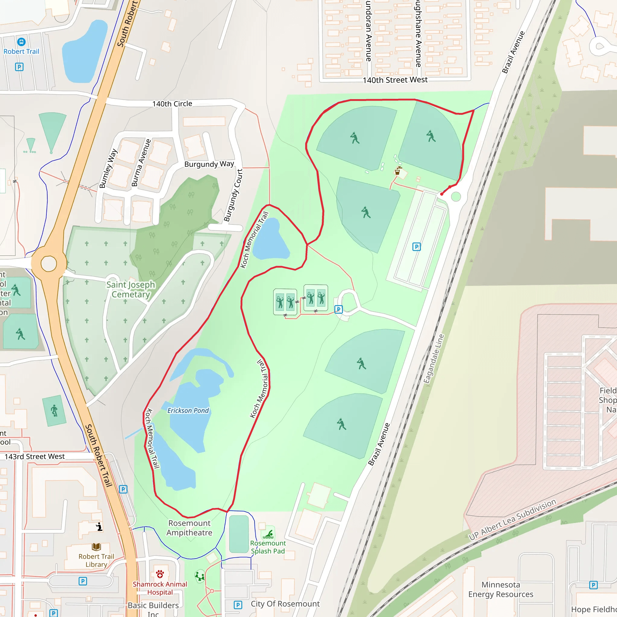 Erickson Park and Koch Minnesota Trail mobile static map