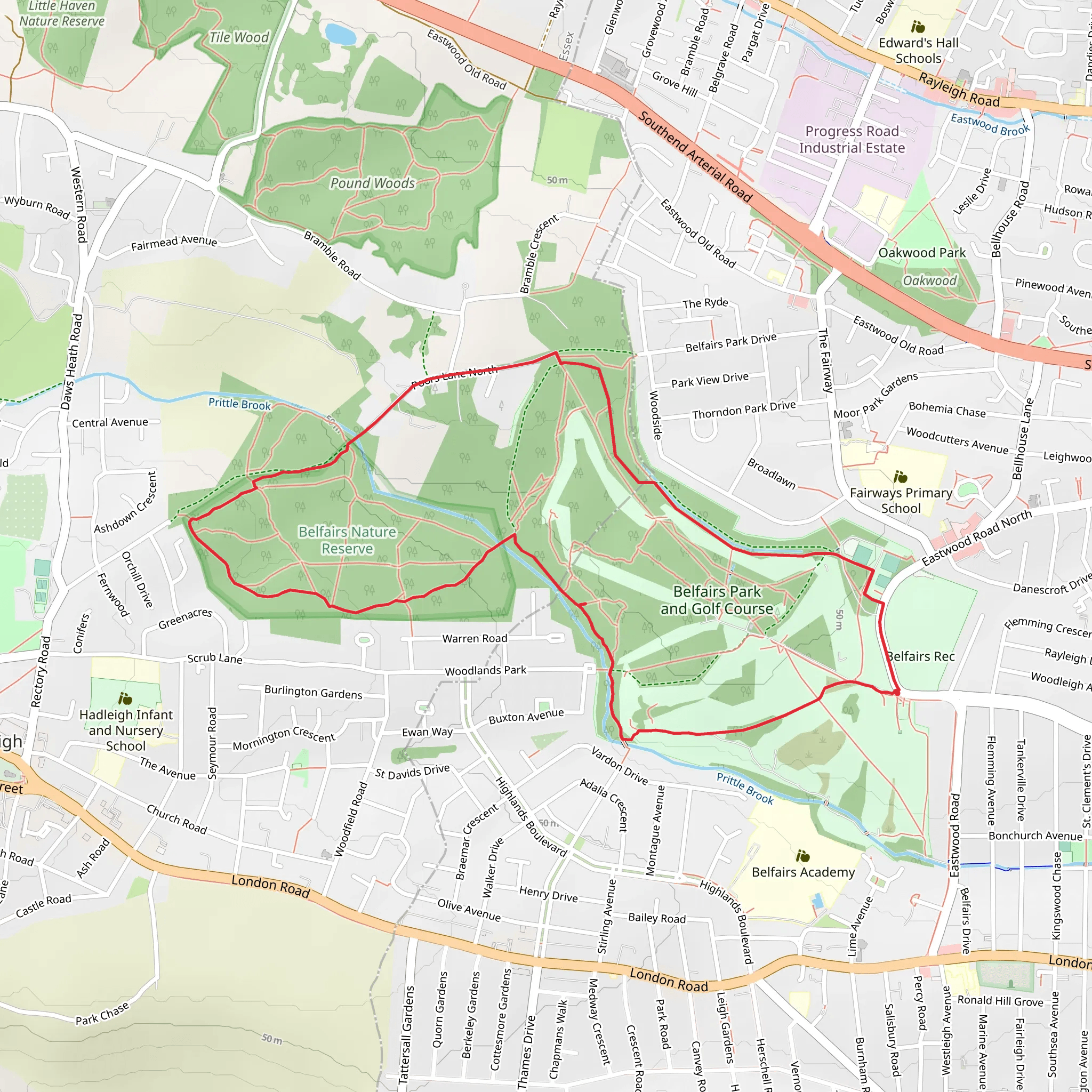 Belfairs Park and Belfairs Nature Reserve Loop mobile static map
