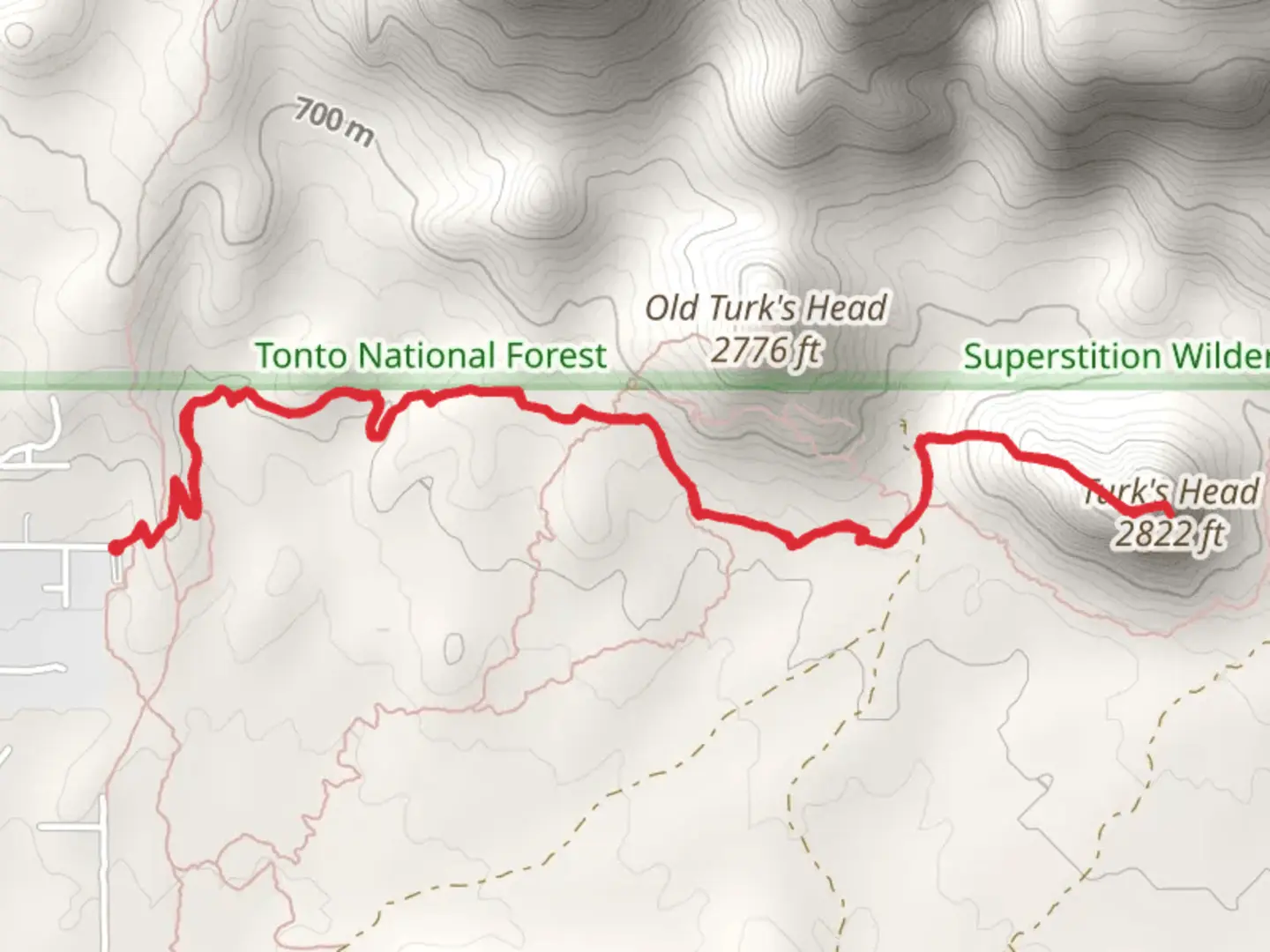 An image depicting the trail Turk's Head via Lost Goldmine Trail and its surrounding area.