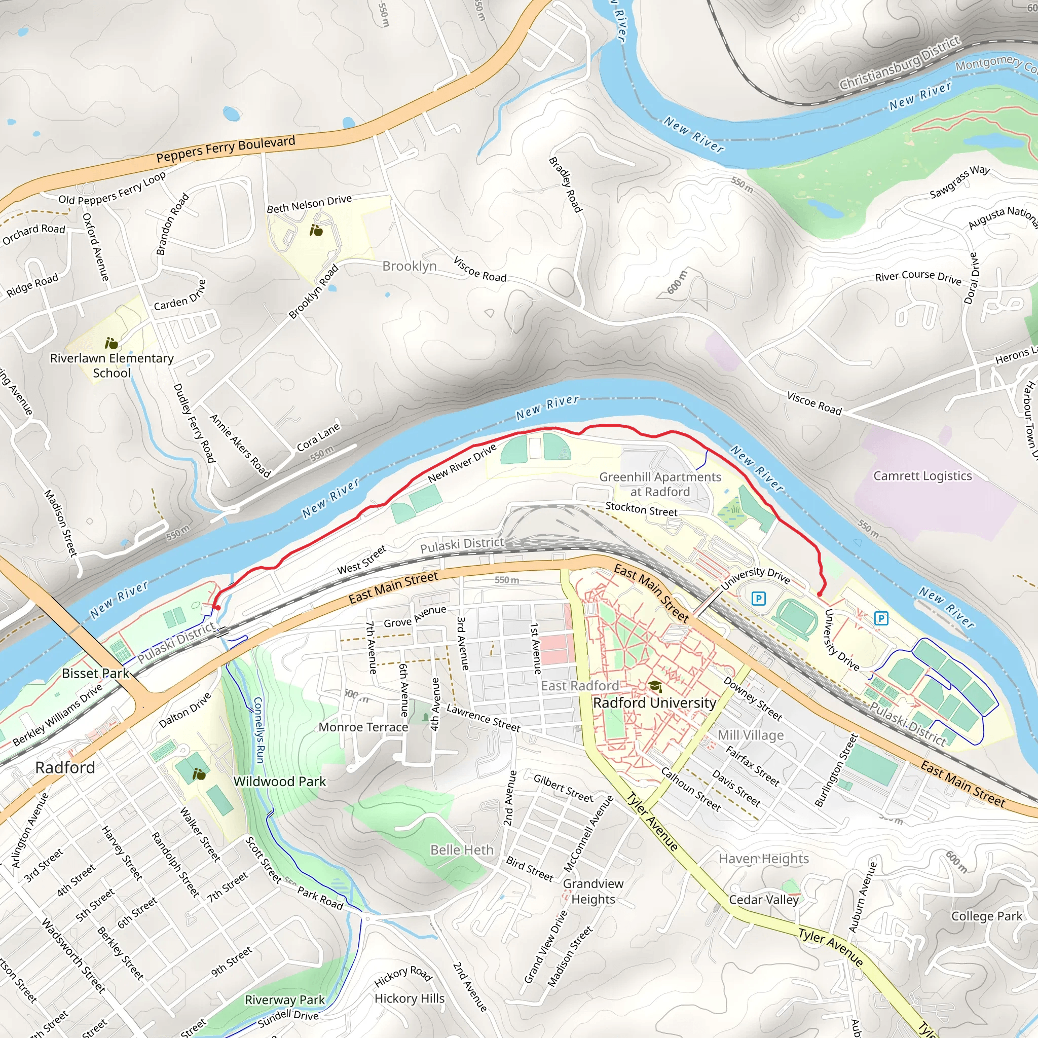 New River Shore Walk from Radford mobile static map