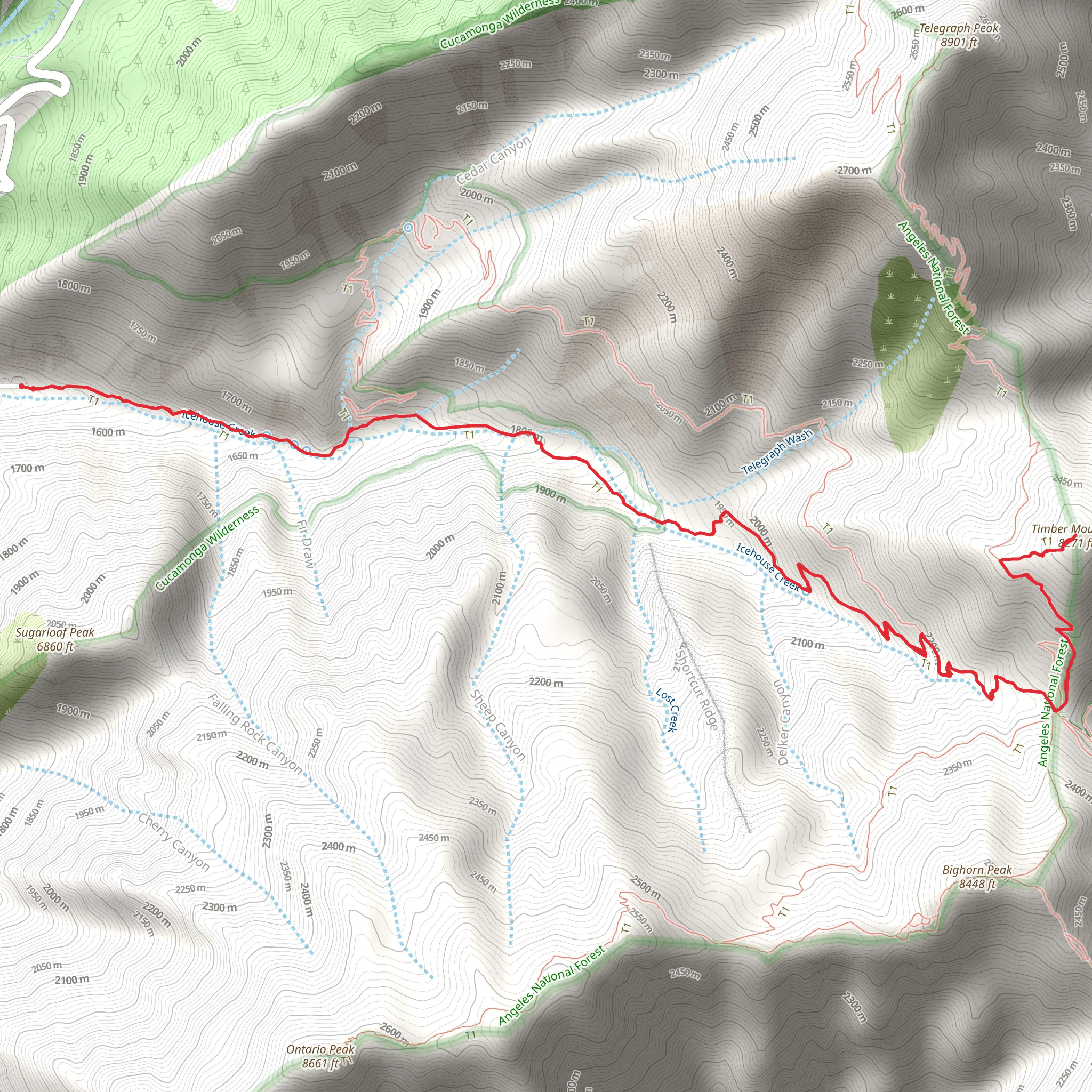 Timber Mountain via Icehouse Canyon Trail mobile static map