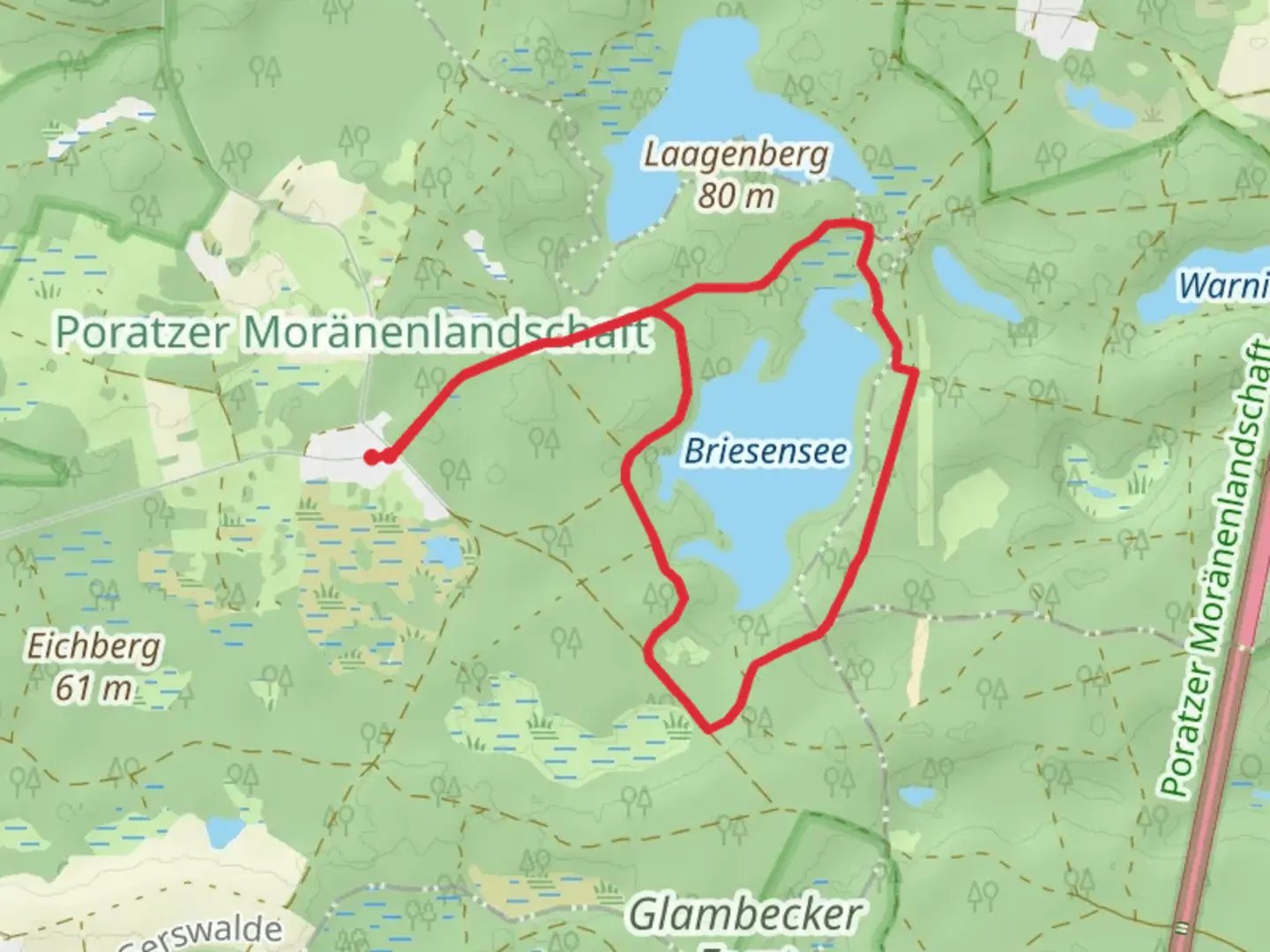 An image depicting the trail Briesensee Loop and its surrounding area.