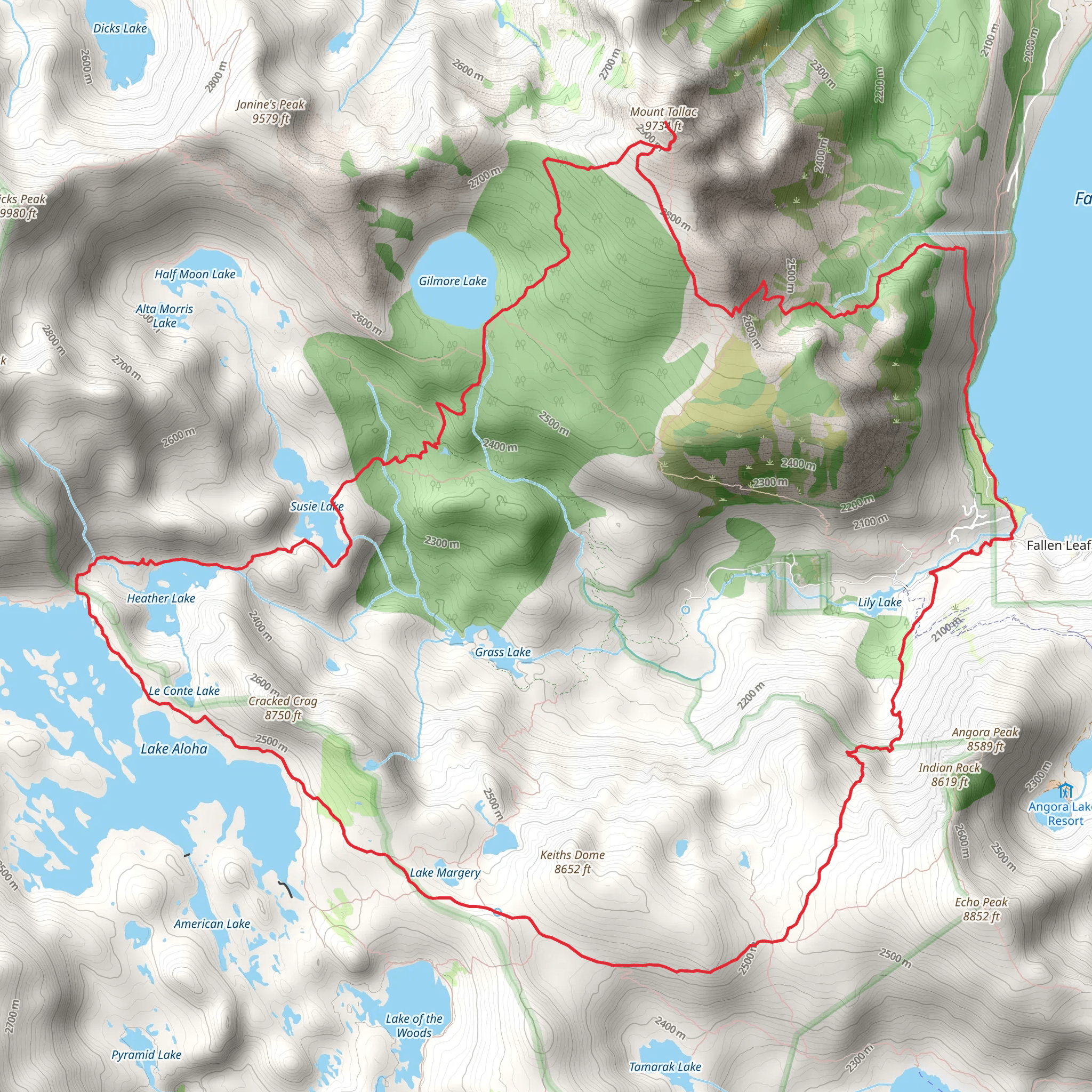 Tamarack, Lake Aloha, Susie Lake and Mount Tallac Loop Trail mobile static map